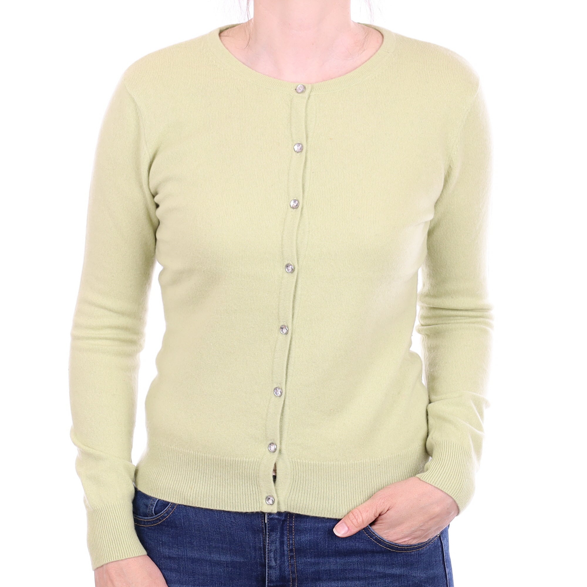Pistachio Green Cashmere Crew Neck Cardigan Small