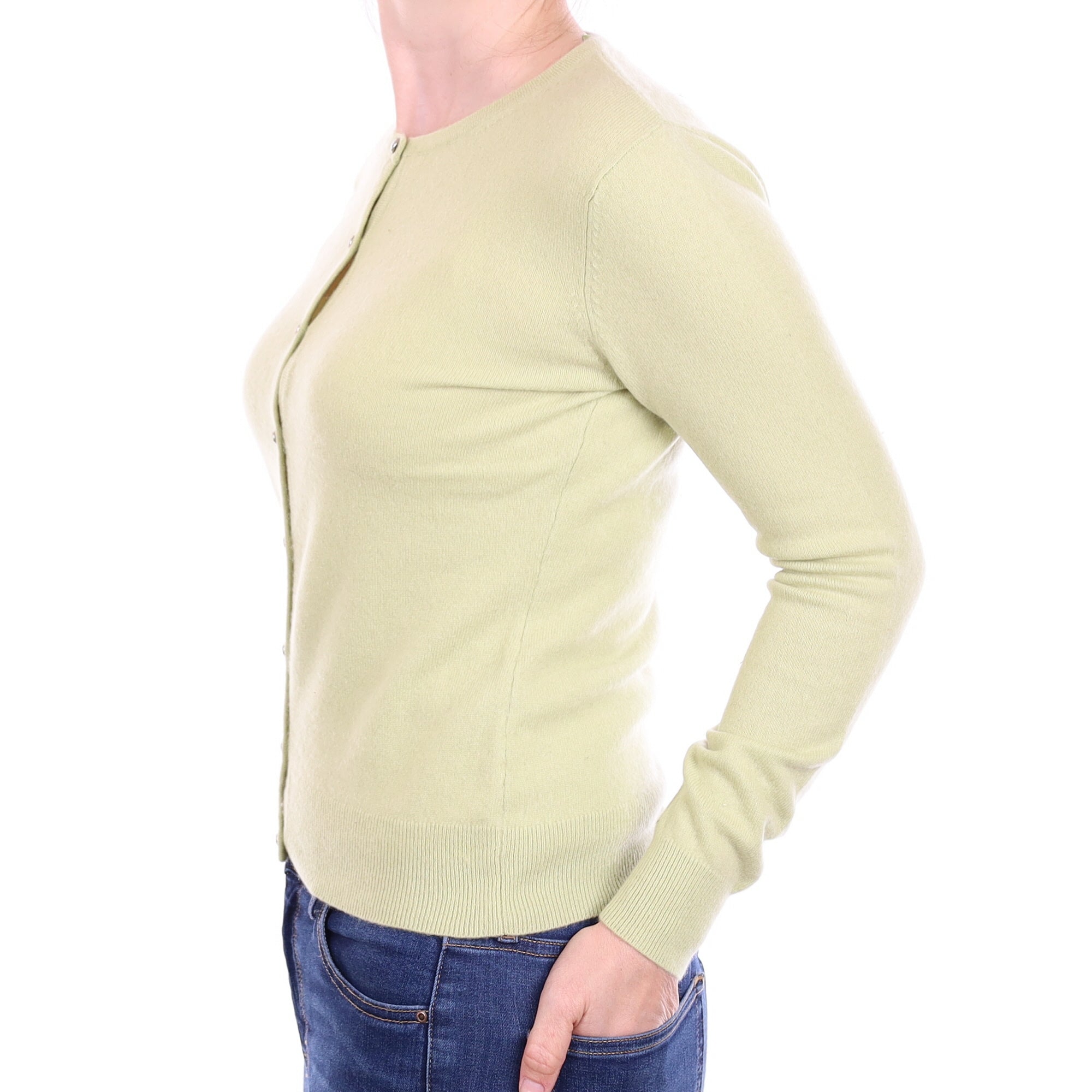 Pistachio Green Cashmere Crew Neck Cardigan Small