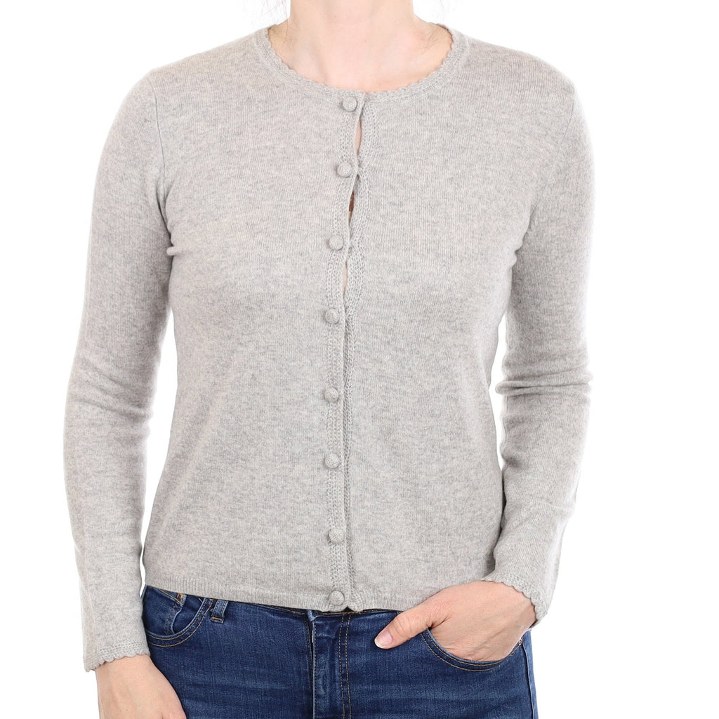 Smoke Grey Cashmere Crew Neck Cardigan Small