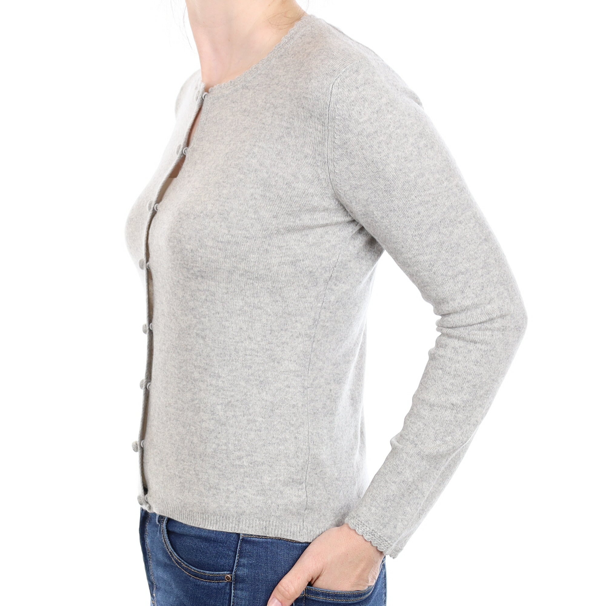Smoke Grey Cashmere Crew Neck Cardigan Small