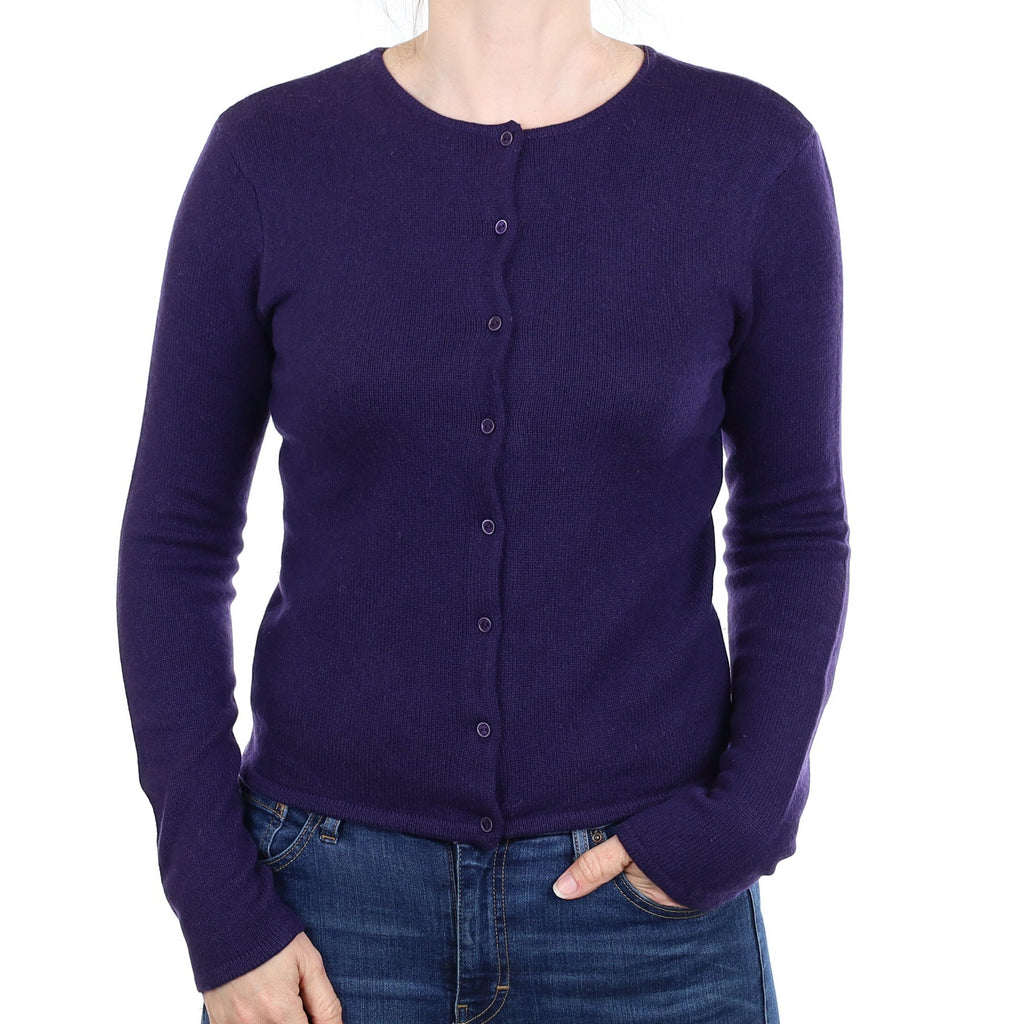Deep Purple Cashmere Crew Neck Cardigan Small