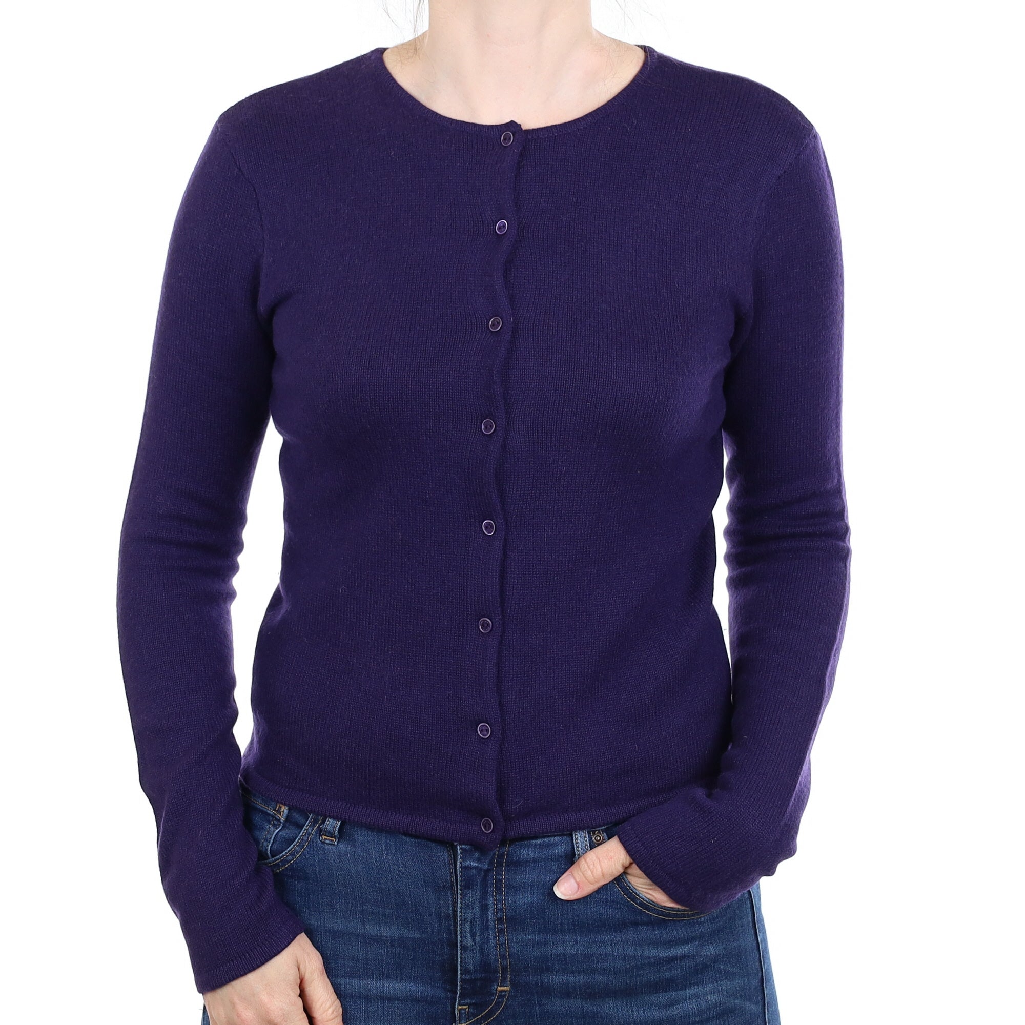 Deep Purple Cashmere Crew Neck Cardigan Small