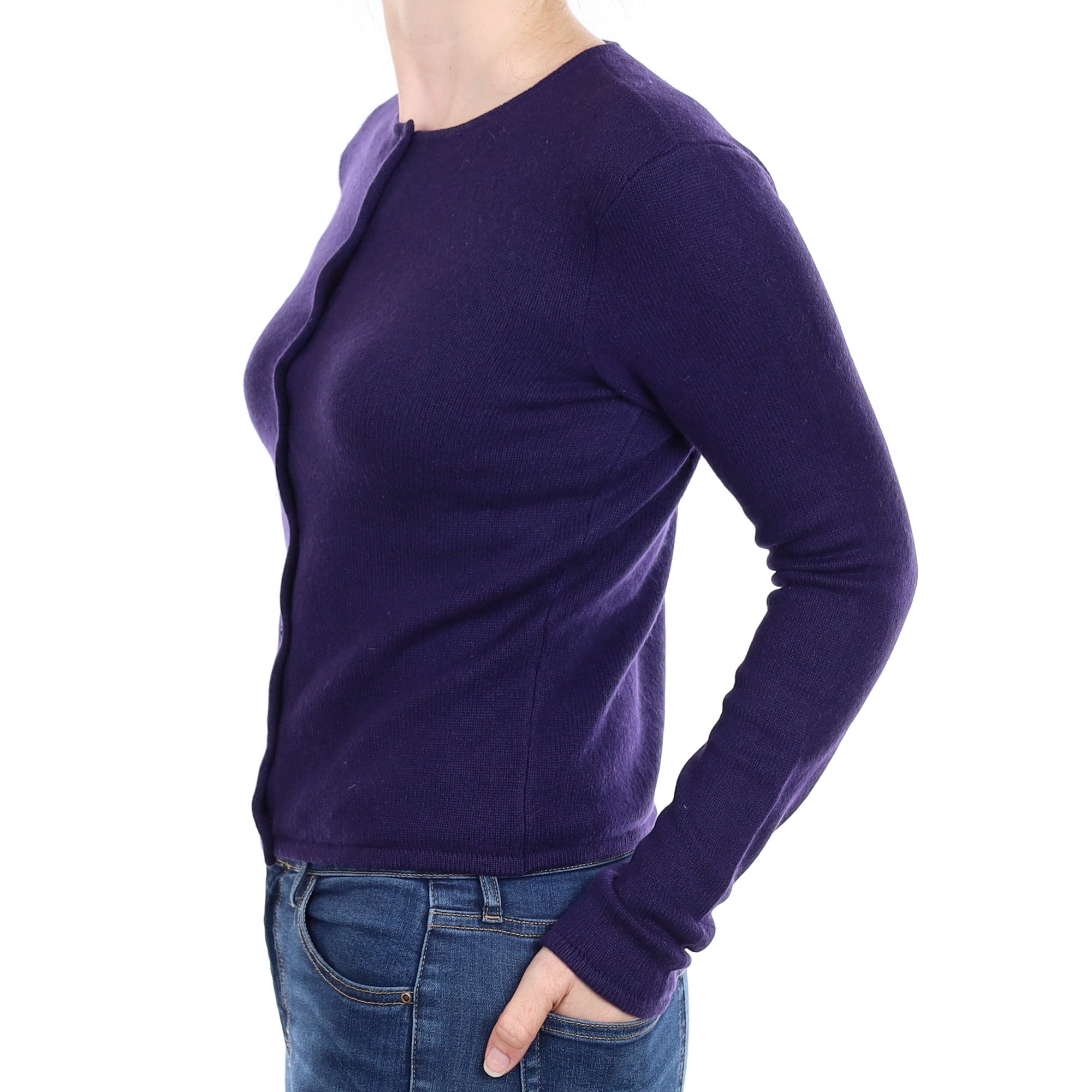 Deep Purple Cashmere Crew Neck Cardigan Small
