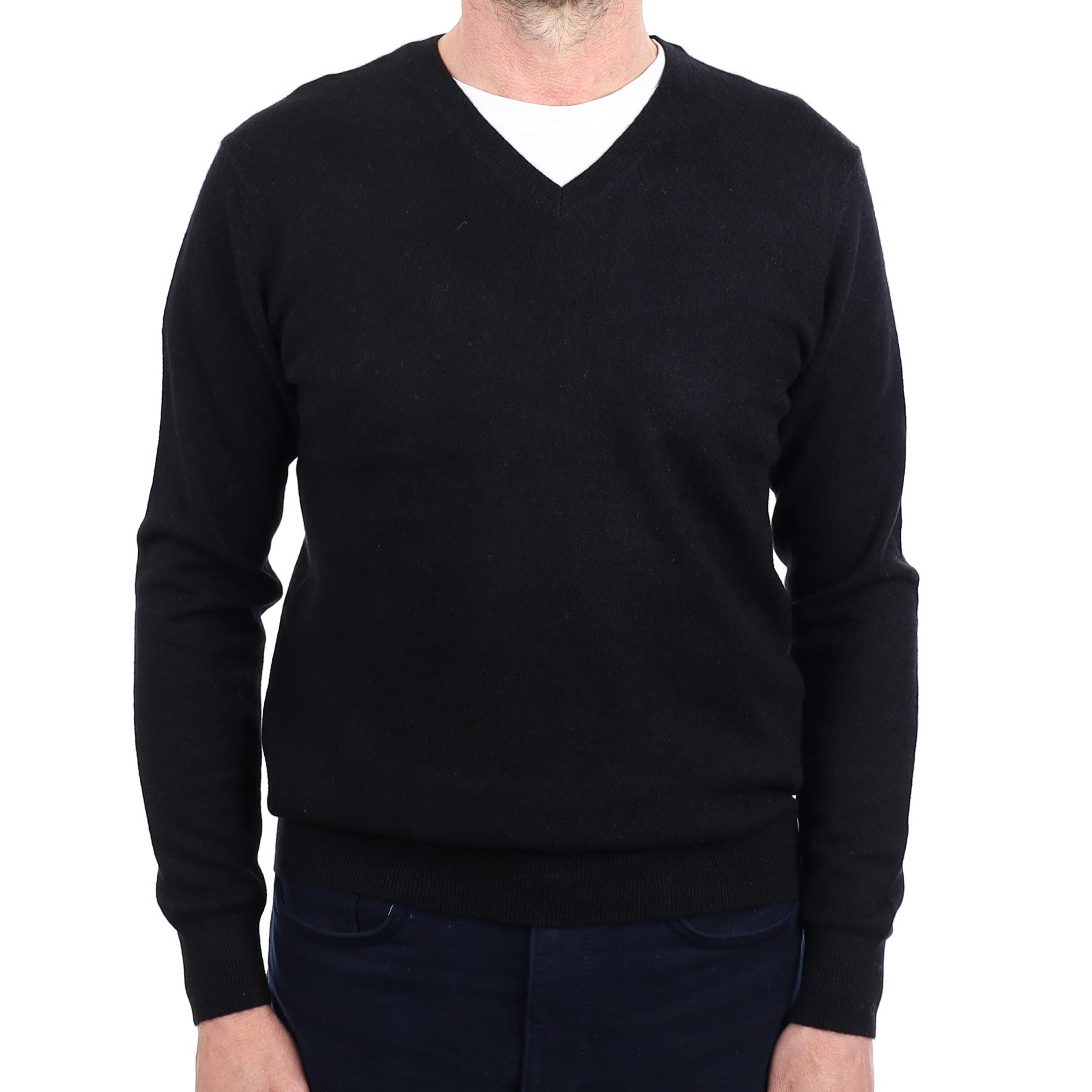 Men's Black Cashmere V Neck Jumper Small