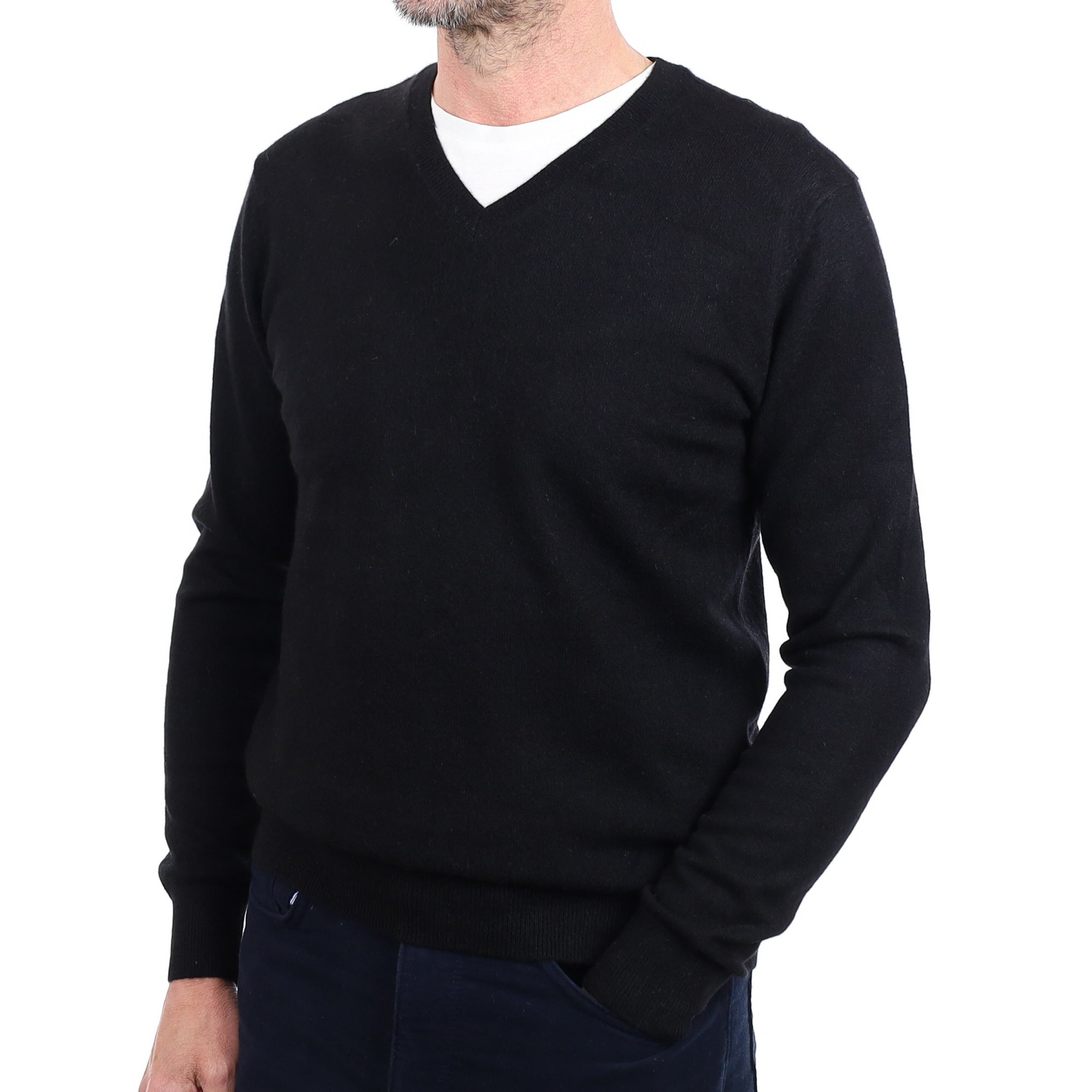 Men's Black Cashmere V Neck Jumper Small