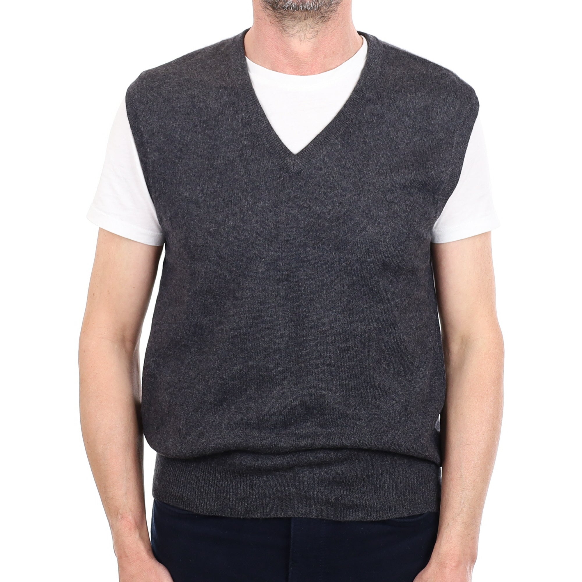Men's Graphite Grey Cashmere V Neck Tank Top Small