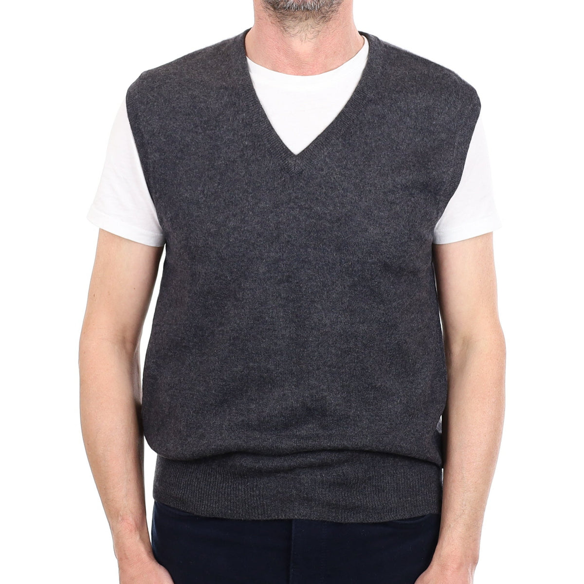Men's Graphite Grey Cashmere V Neck Tank Top Small