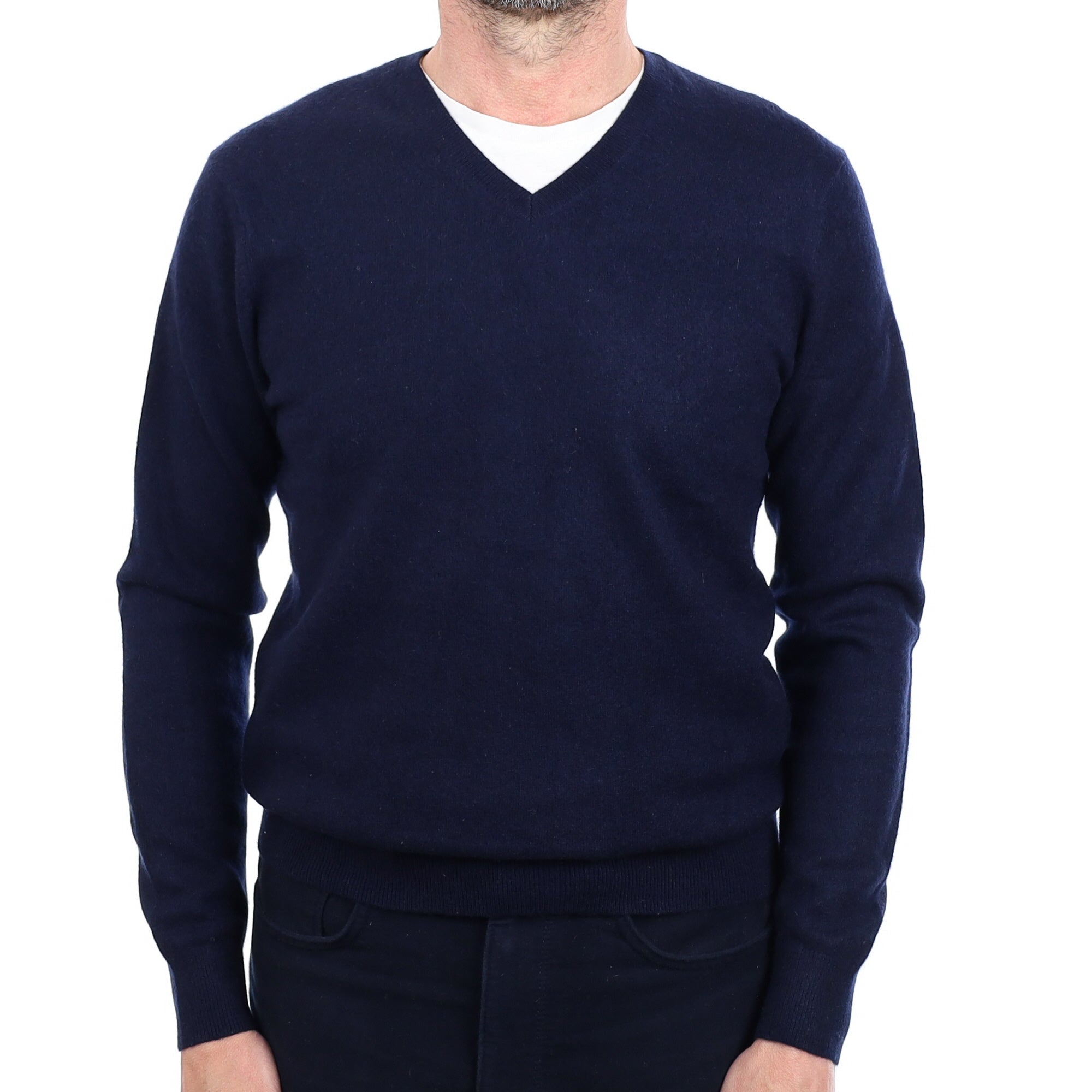 Men's Dark Navy Cashmere V Neck Jumper Small
