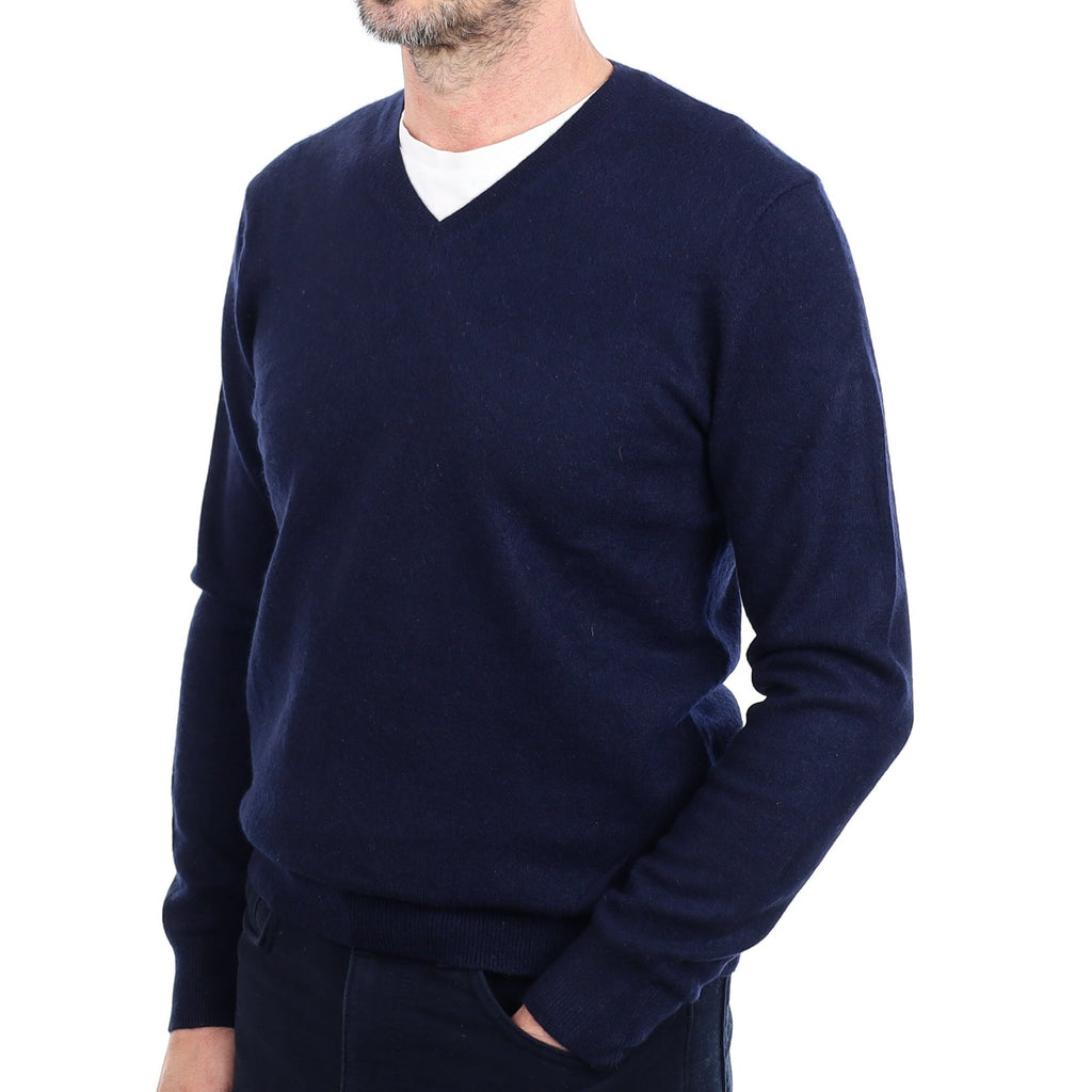 Men's Dark Navy Cashmere V Neck Jumper Small