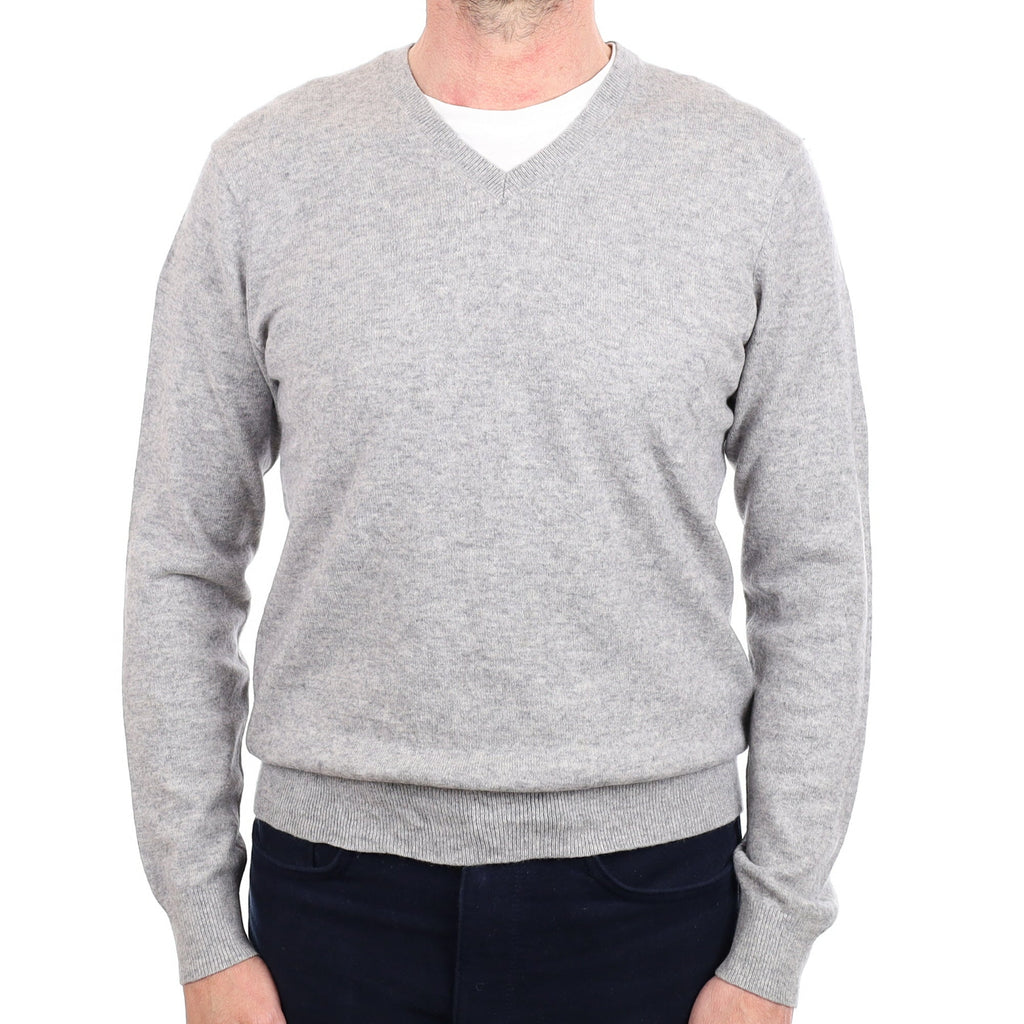 Men's Smoke Grey Cashmere V Neck Jumper Small