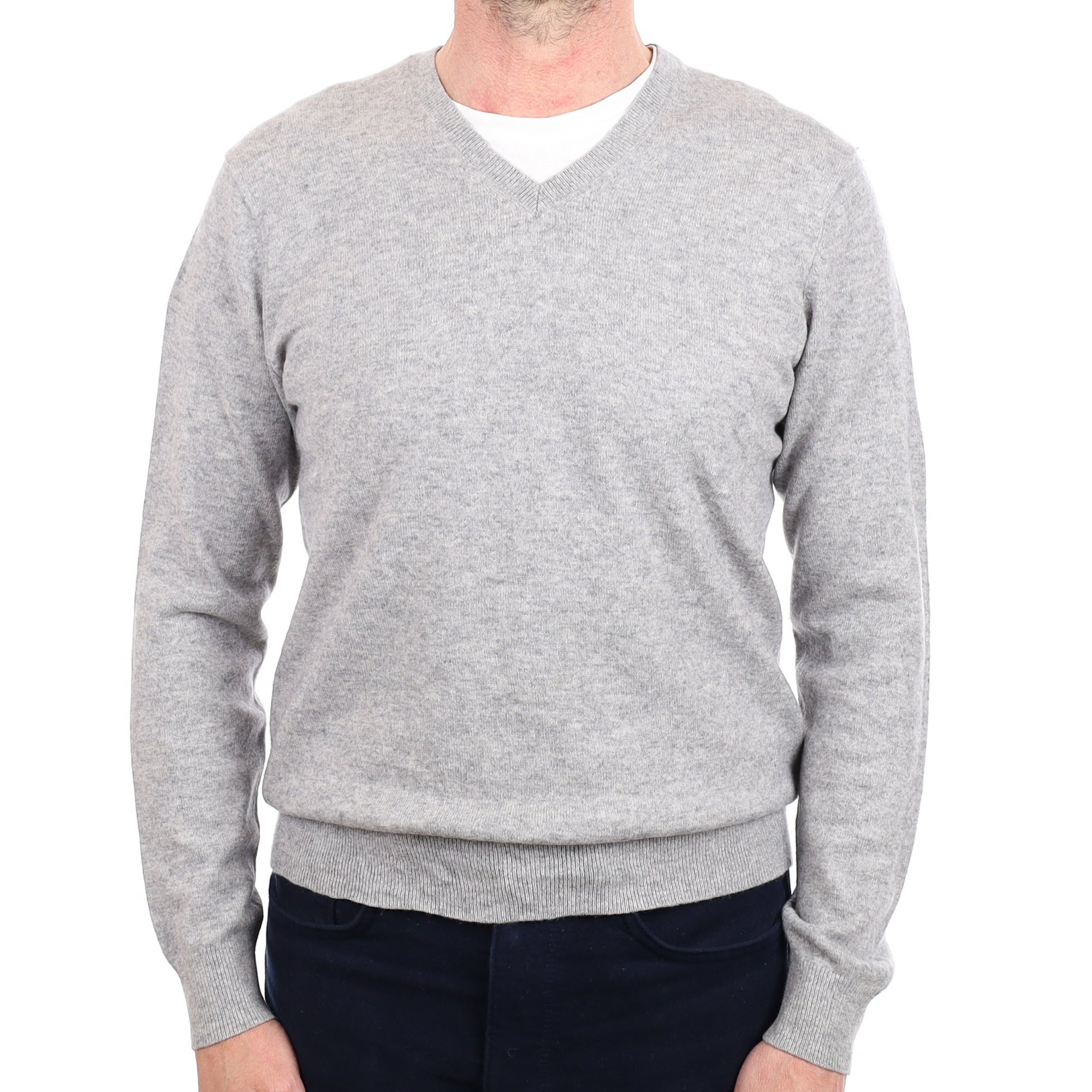 Men's Smoke Grey Cashmere V Neck Jumper Small