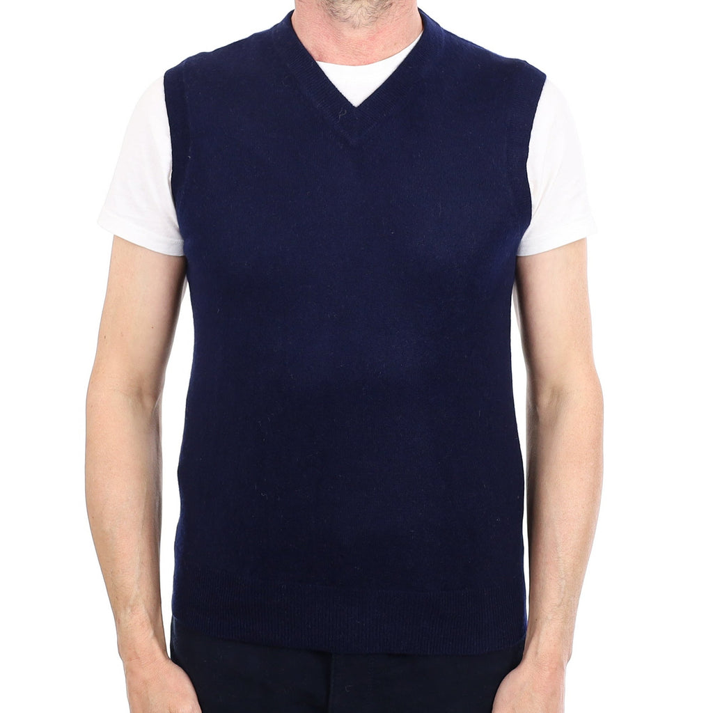 Men's Navy Blue Cashmere V Neck Tank Top Small