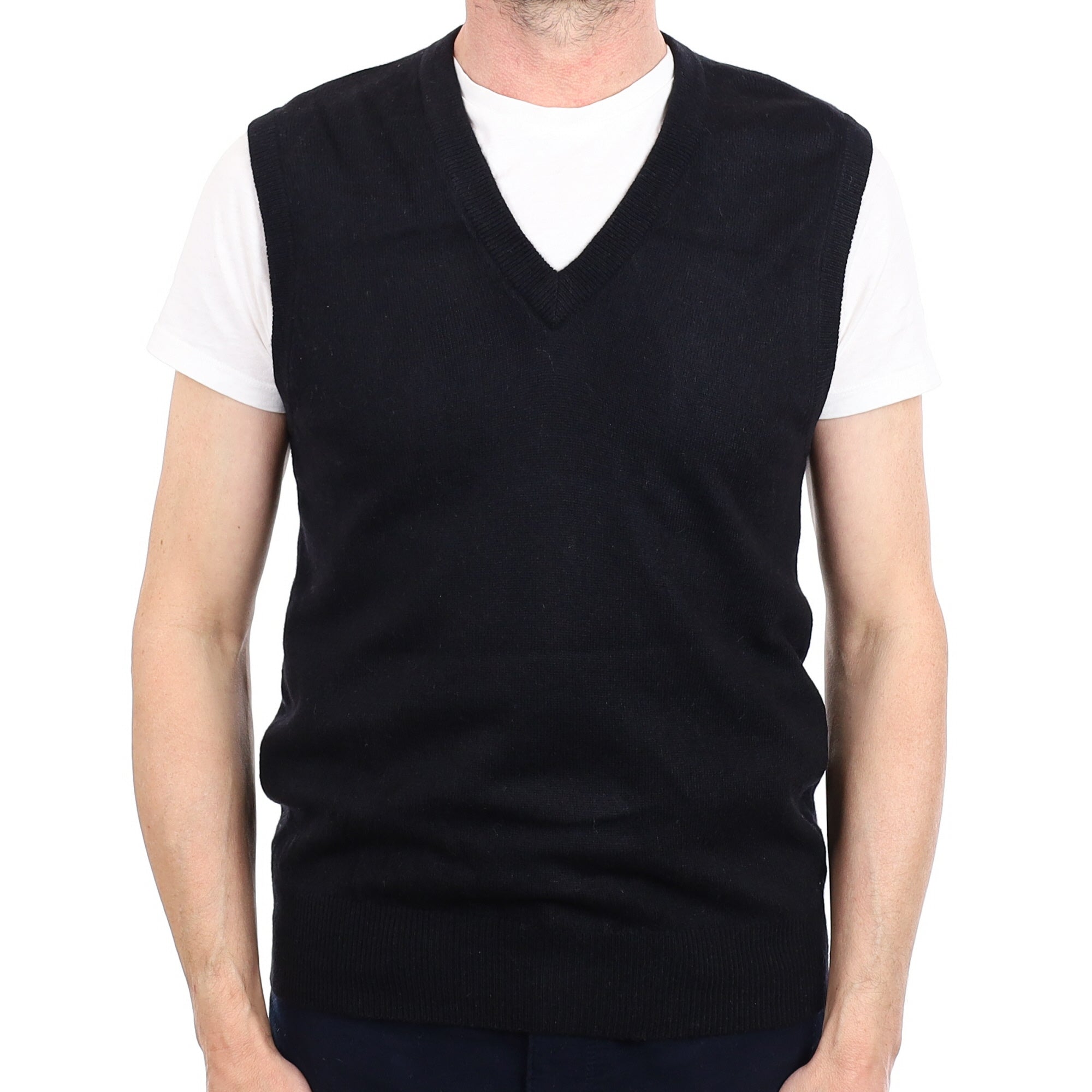 Men's Black Cashmere V Neck Tank Top Small
