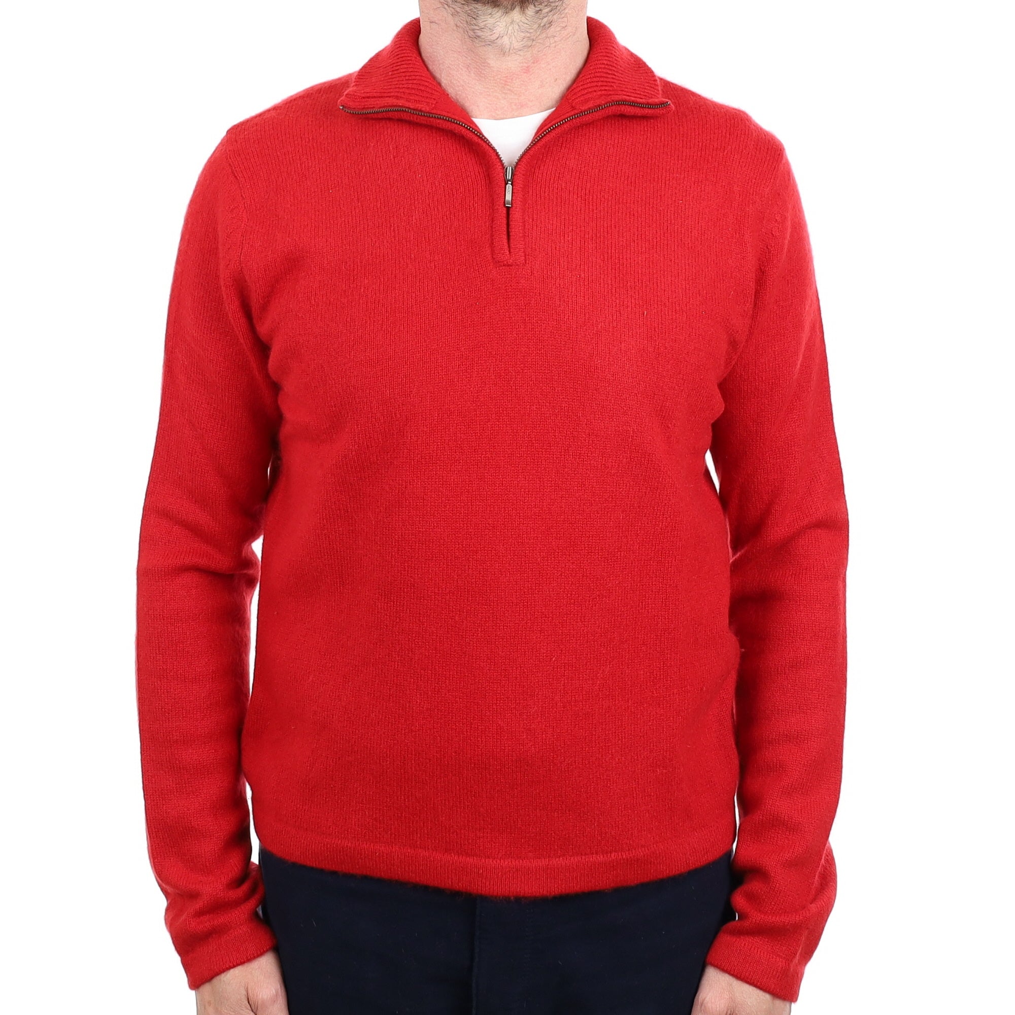 Men's Post Box Red Cashmere 1/4 Zip Jumper Small