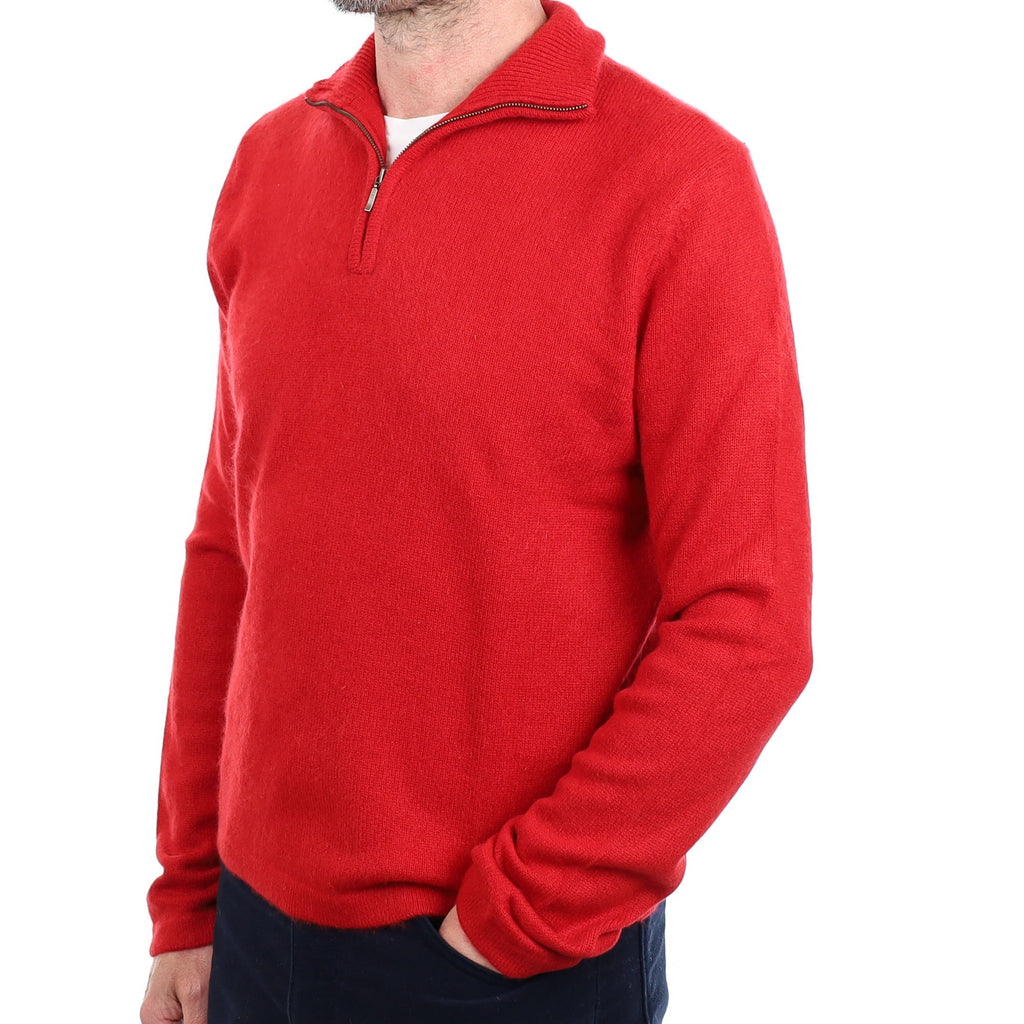Men's Post Box Red Cashmere 1/4 Zip Jumper Small