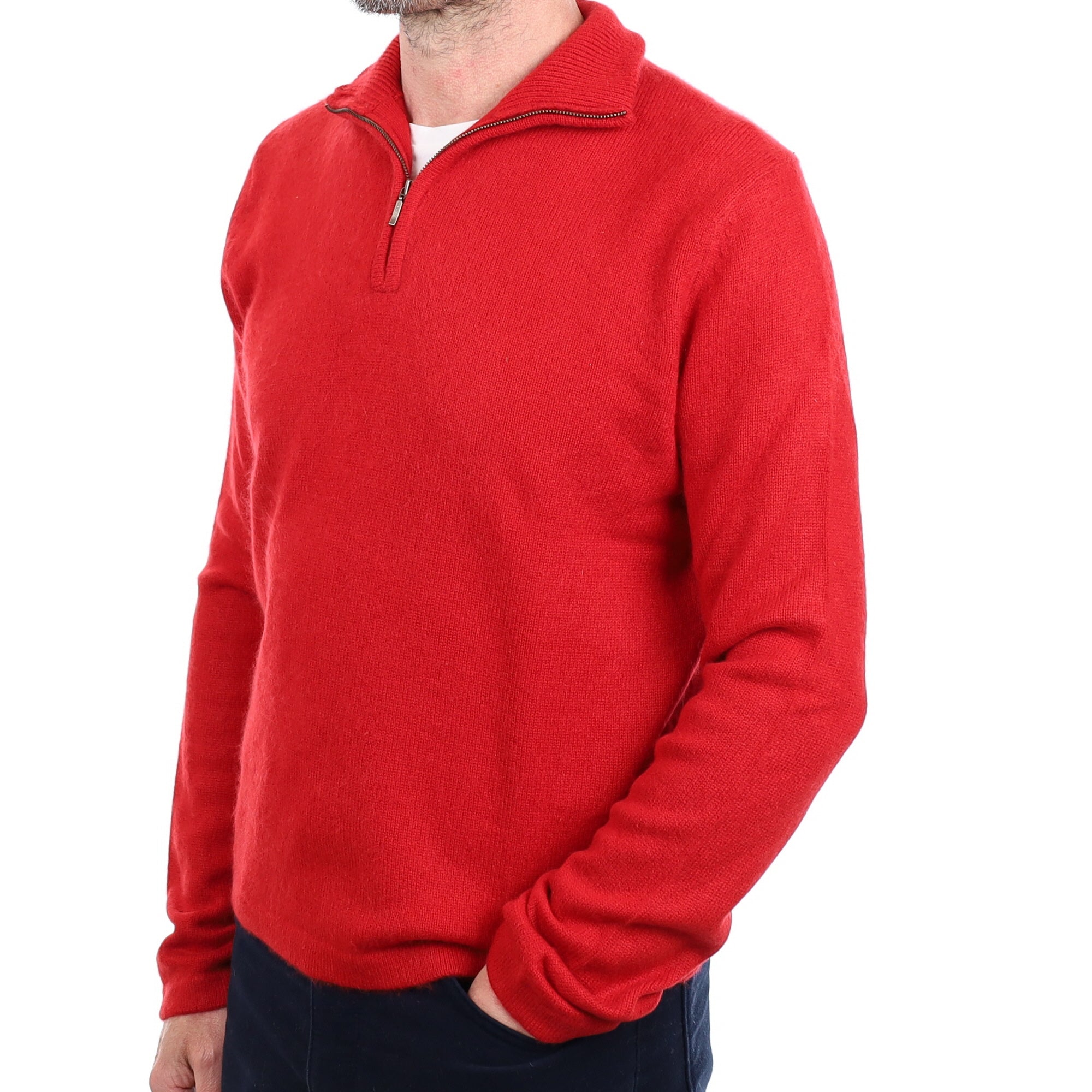 Men's Post Box Red Cashmere 1/4 Zip Jumper Small