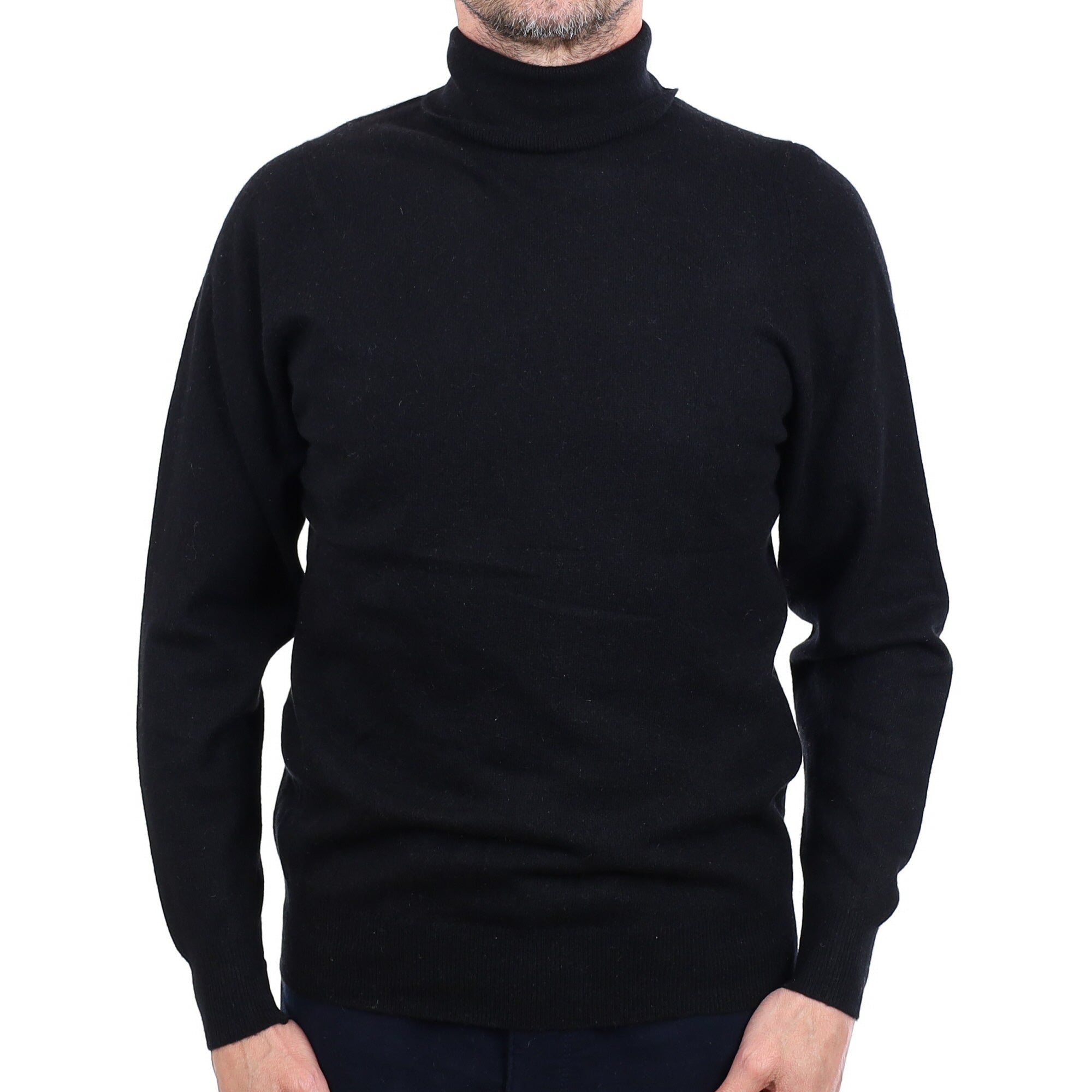 Men's Scottish Black Cashmere Polo Neck Jumper Small