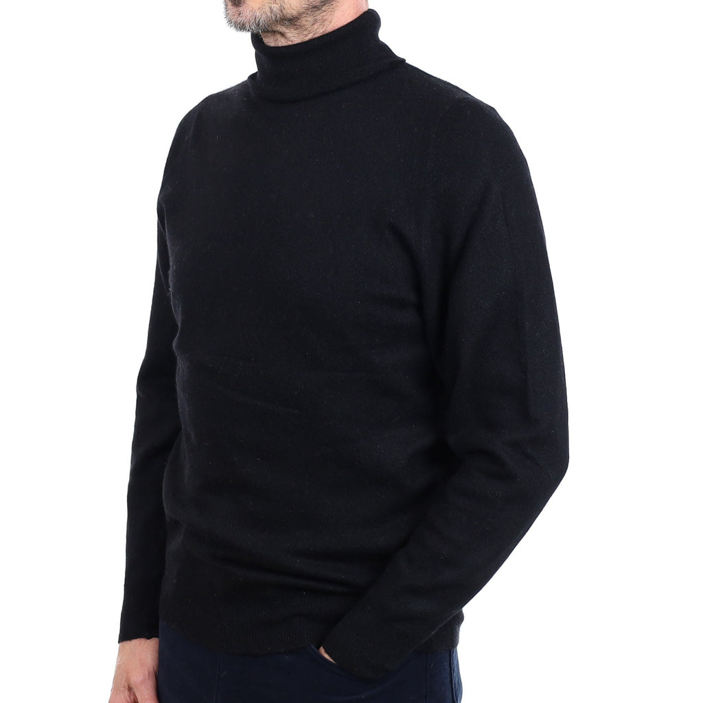 Men's Scottish Black Cashmere Polo Neck Jumper Small