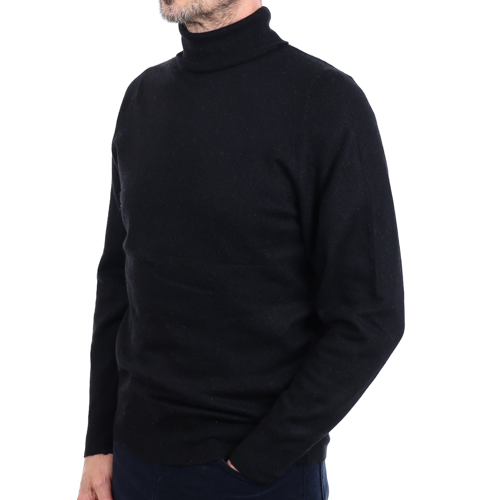 Men's Scottish Black Cashmere Polo Neck Jumper Small