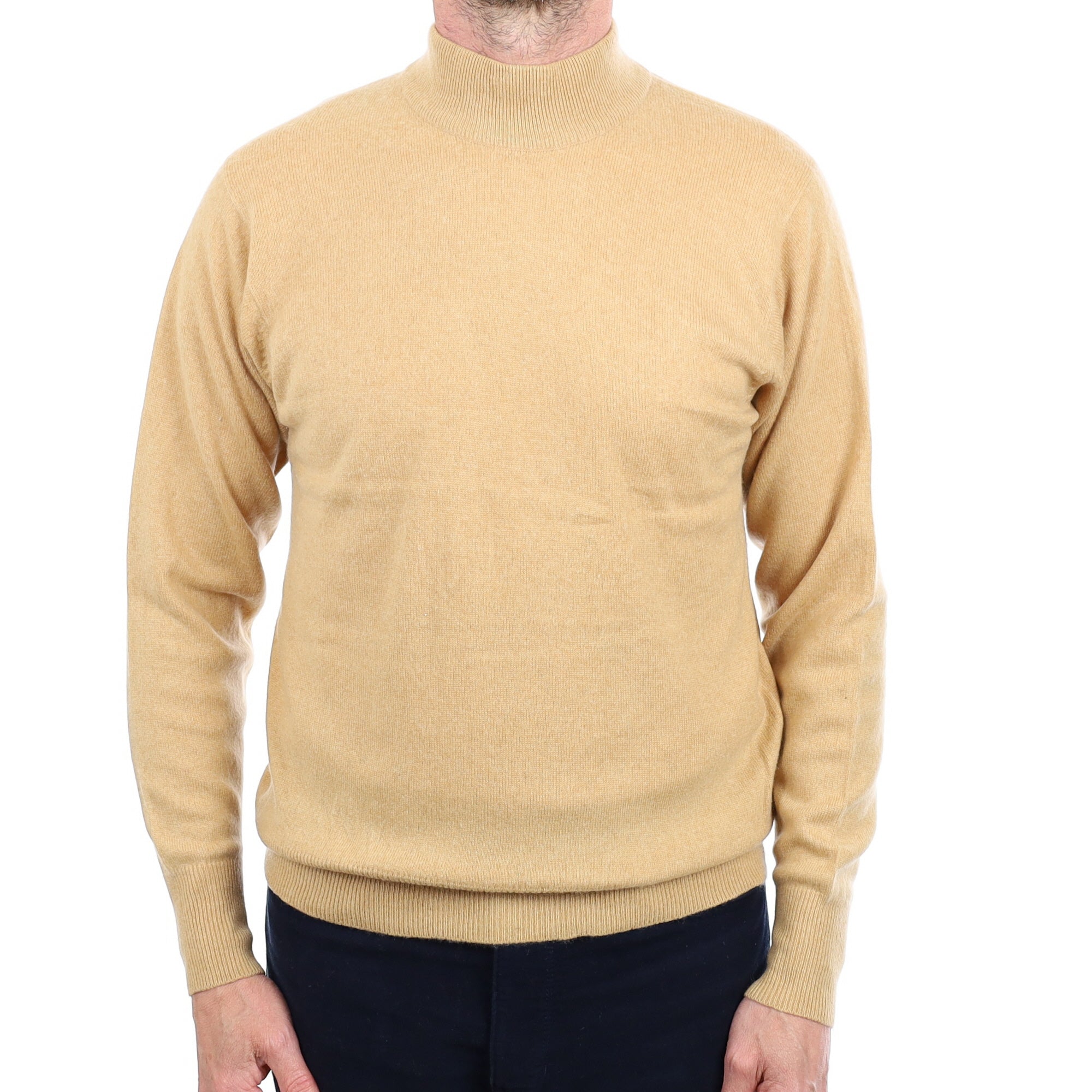 Men's Camel Brown Cashmere Turtle Neck Jumper Small