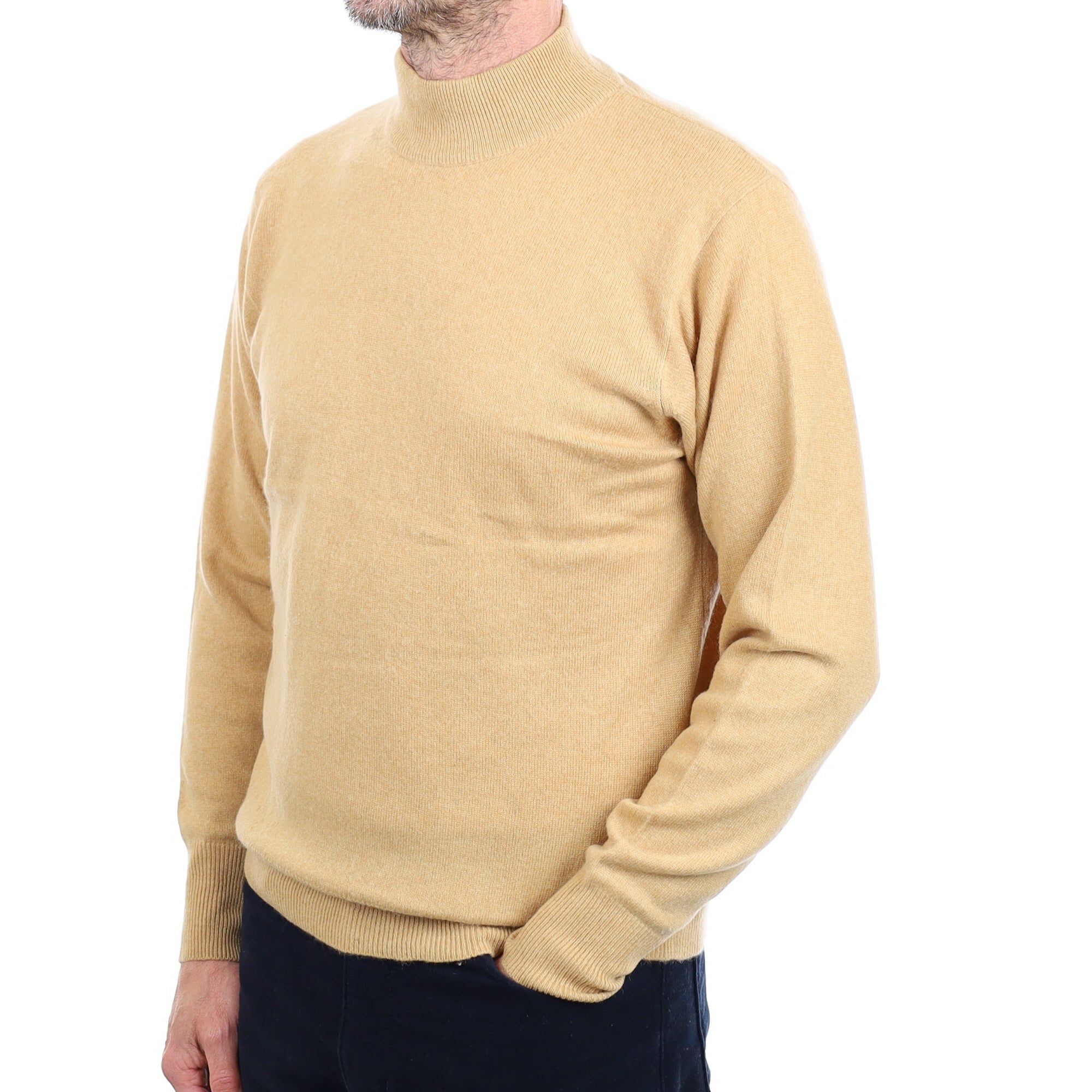 Men's Camel Brown Cashmere Turtle Neck Jumper Small
