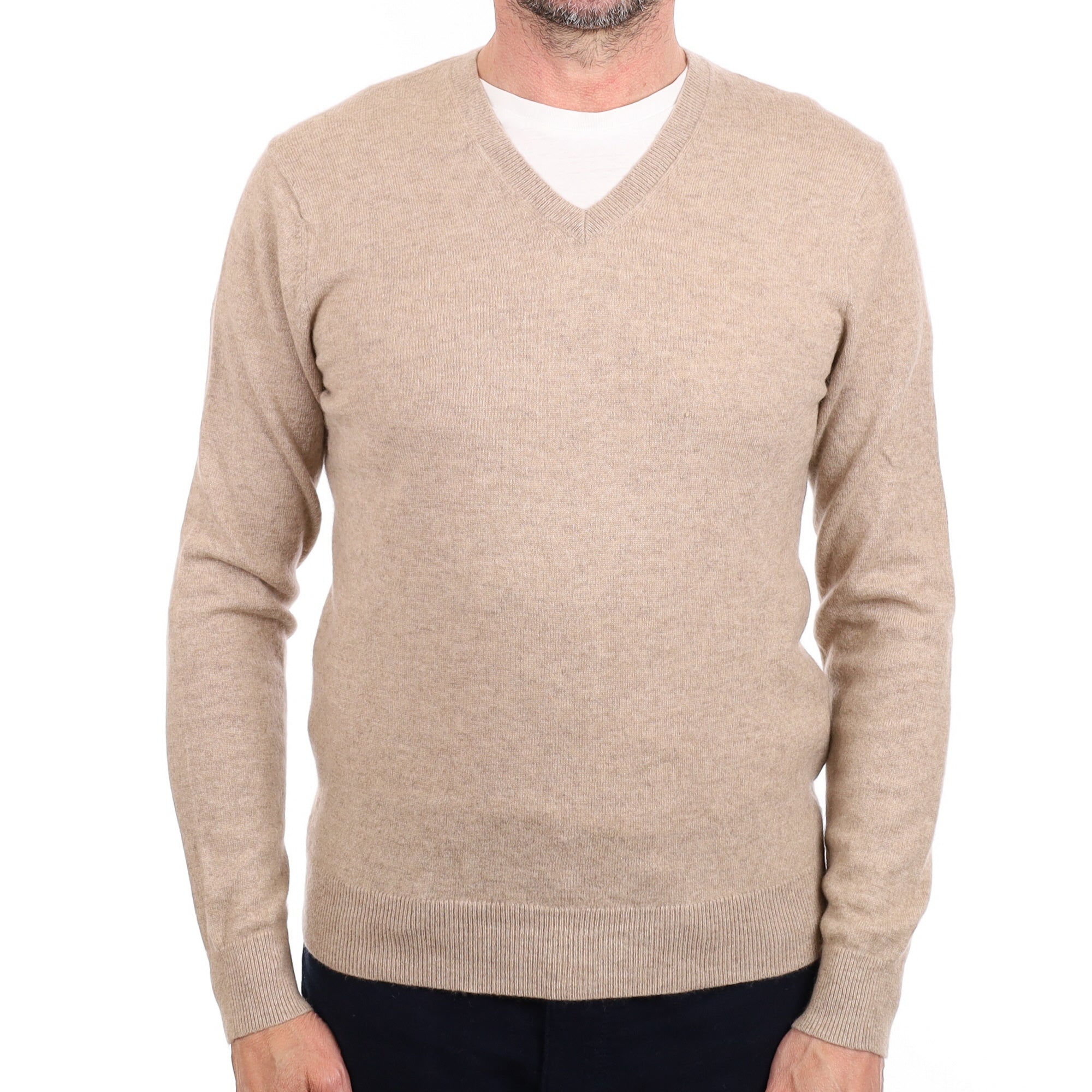 Men's Fawn Cashmere V Neck Jumper Small