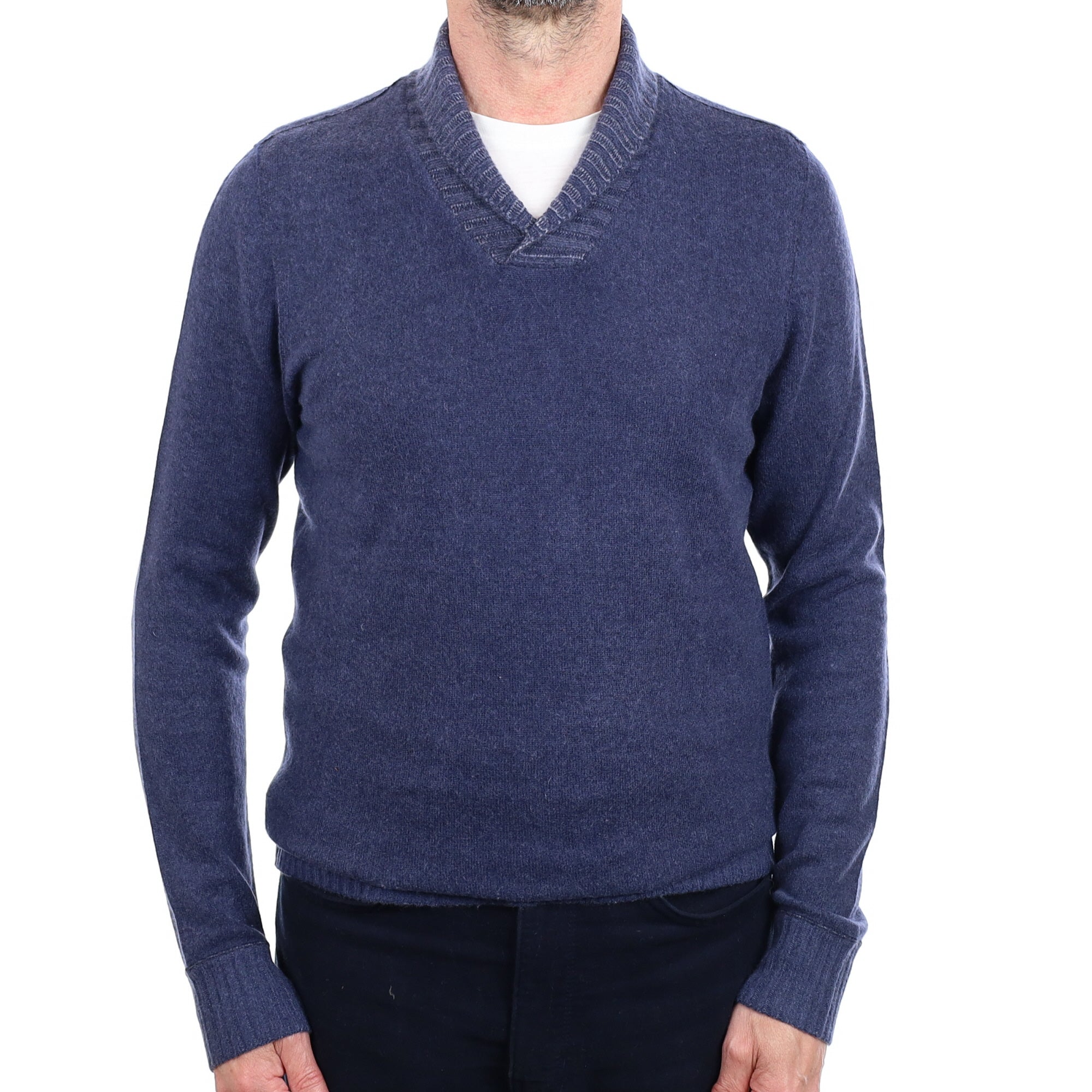 Men's Naval Blue Cashmere Shawl Collar Jumper Small
