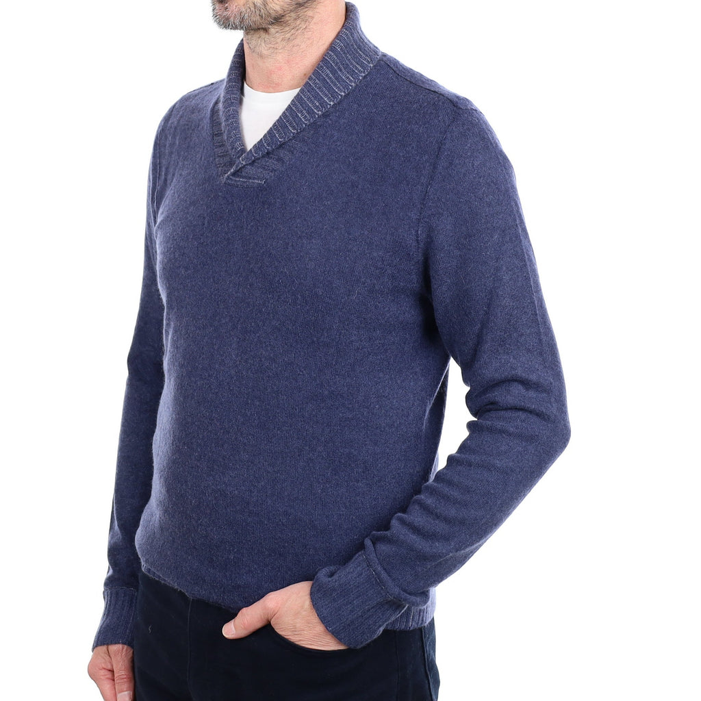 Men's Naval Blue Cashmere Shawl Collar Jumper Small