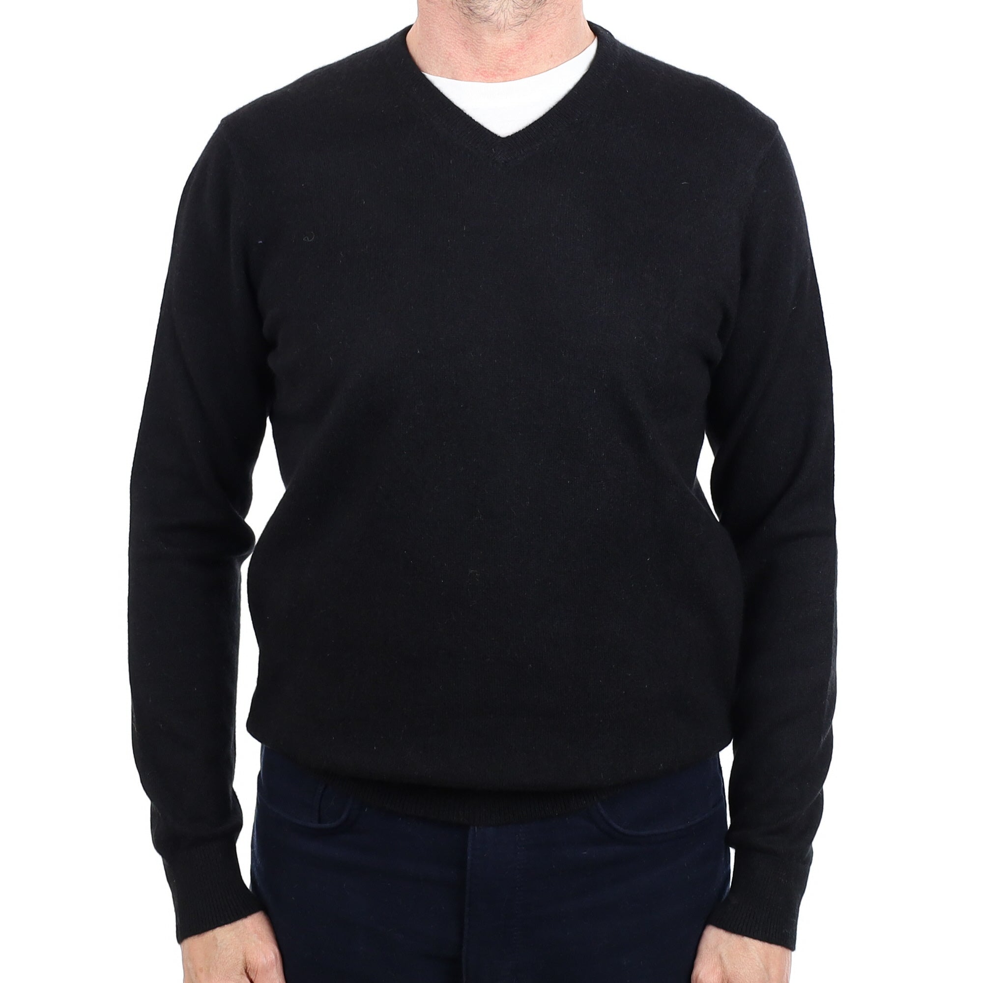 Men's Black Cashmere V Neck Jumper Small