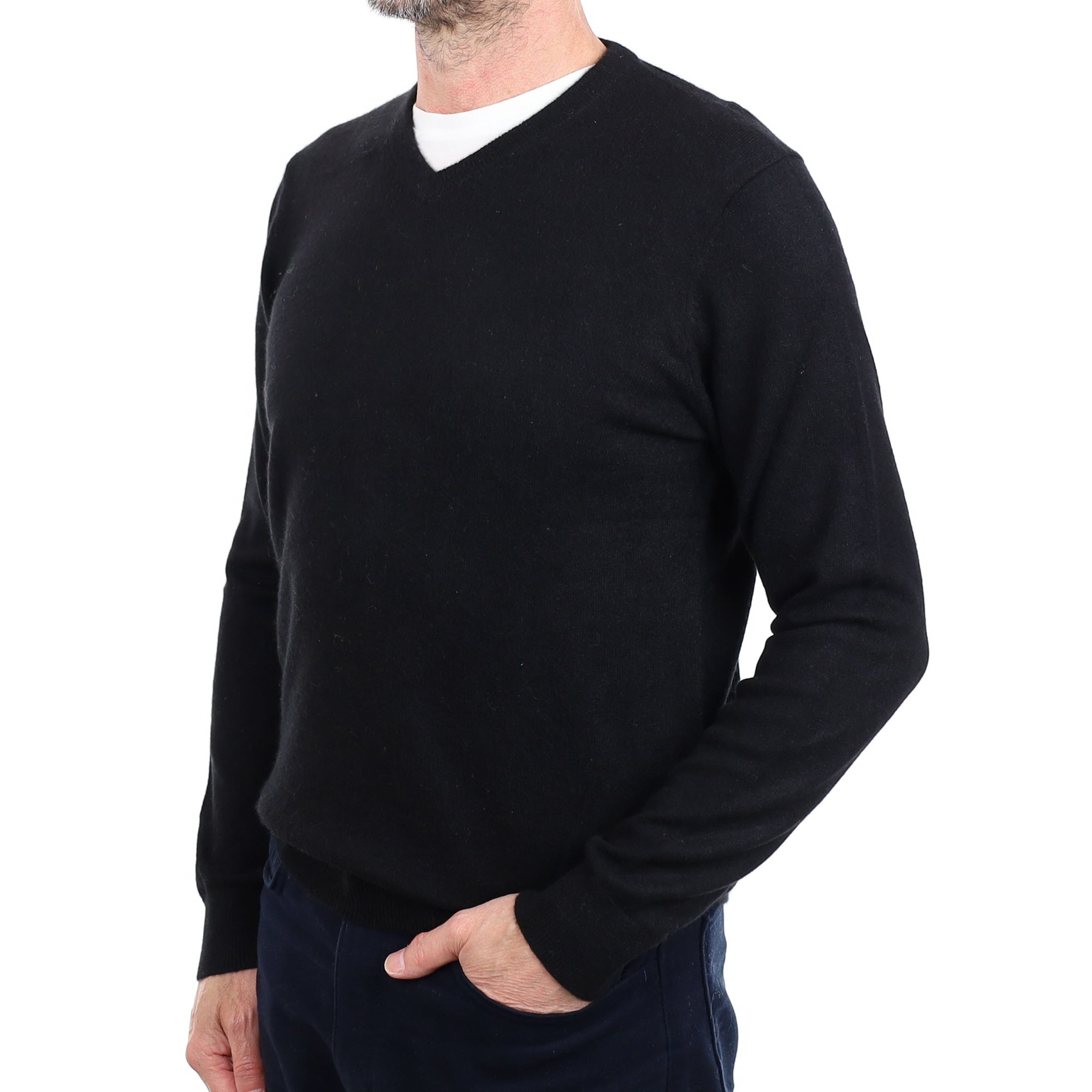 Men's Black Cashmere V Neck Jumper Small