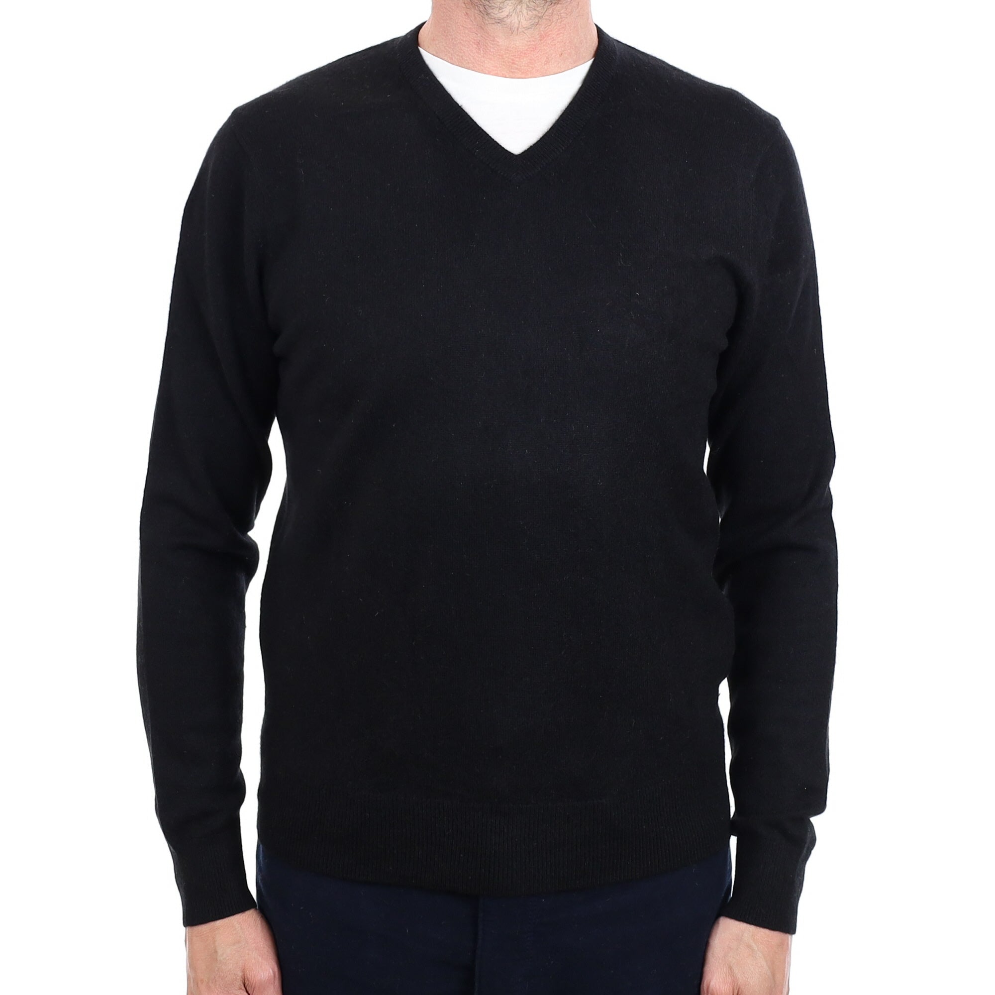 Men's Black Cashmere V Neck Jumper Small