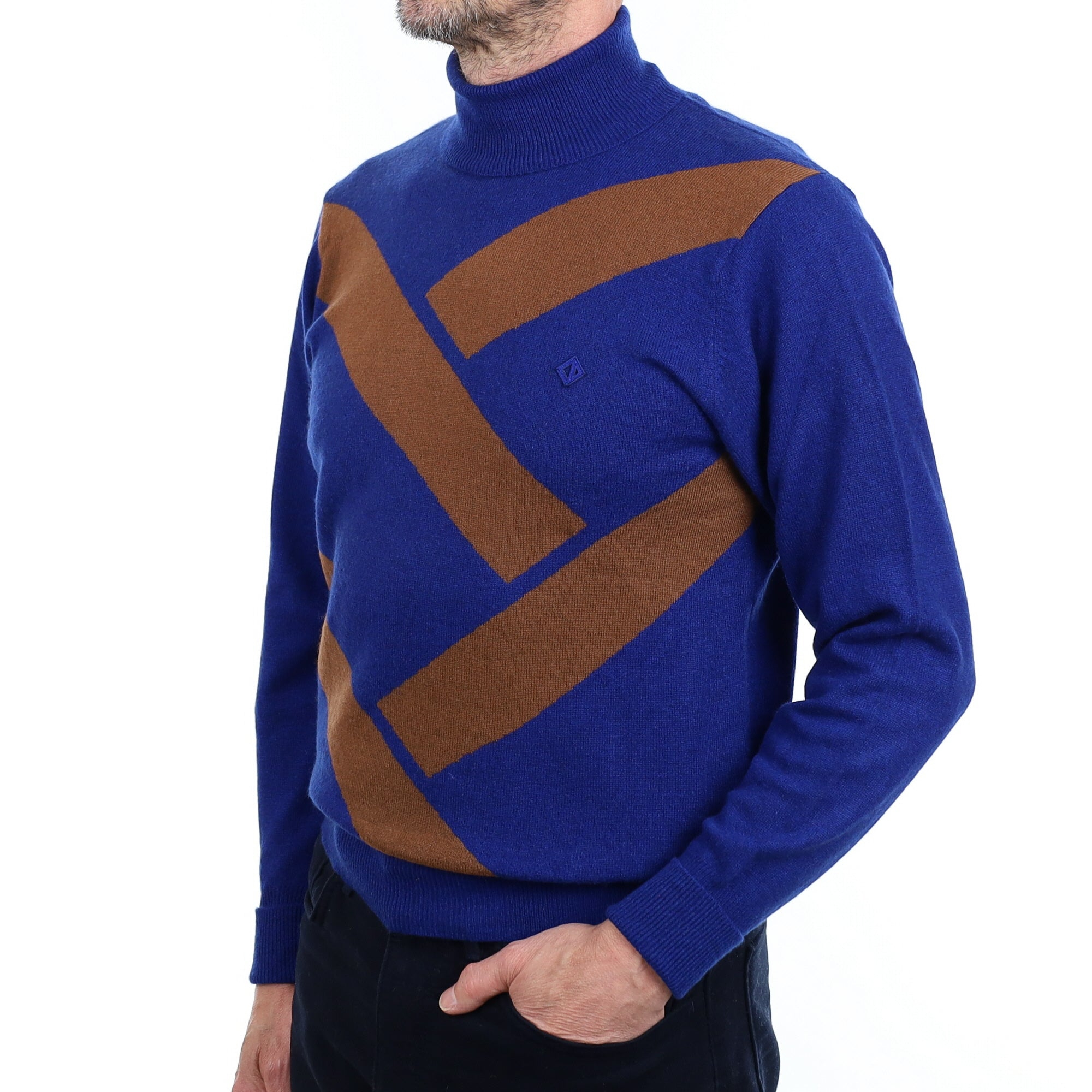 Men's Royal Blue Cashmere Polo Neck Jumper Small