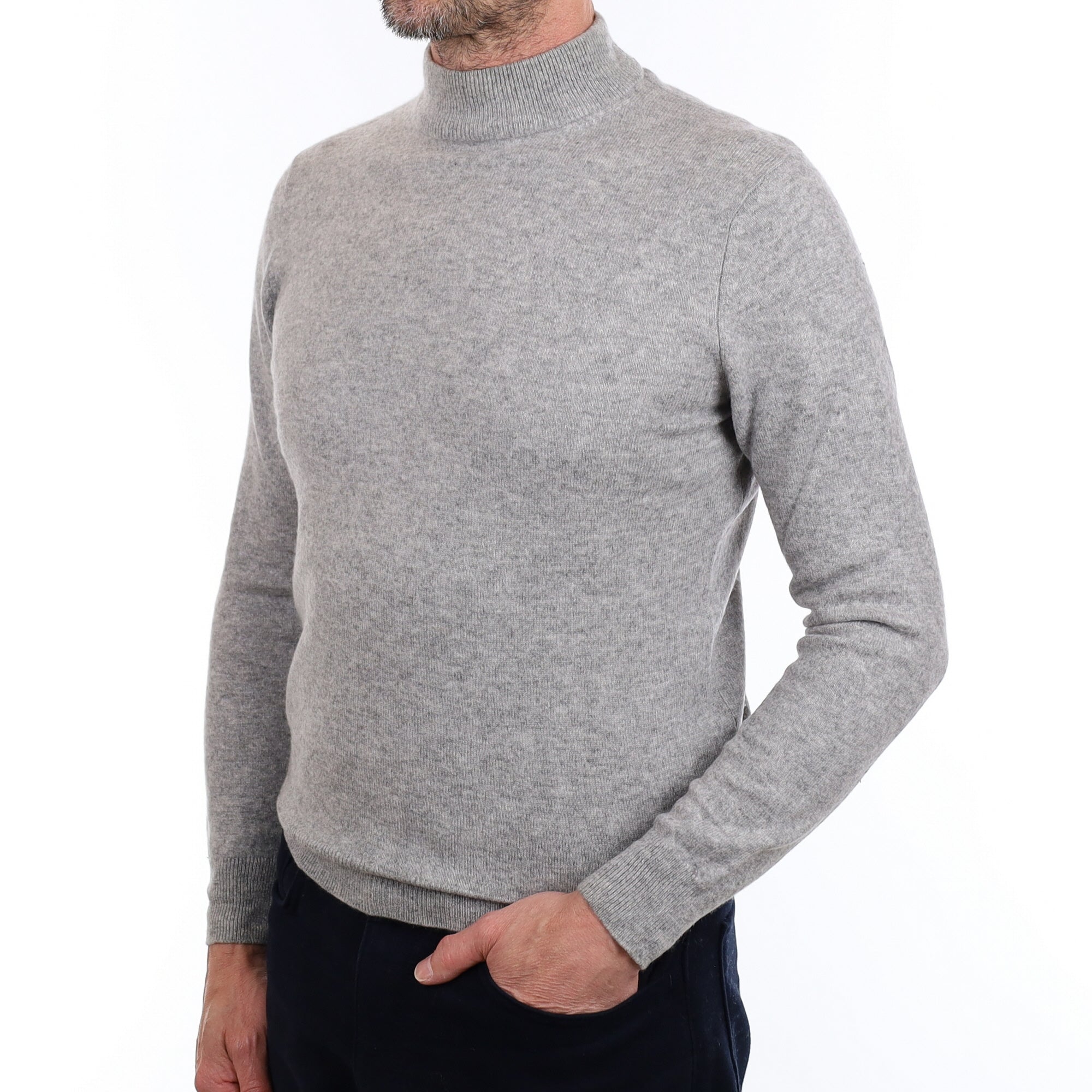 Men's smoke Grey Cashmere Turtle Neck Jumper Small