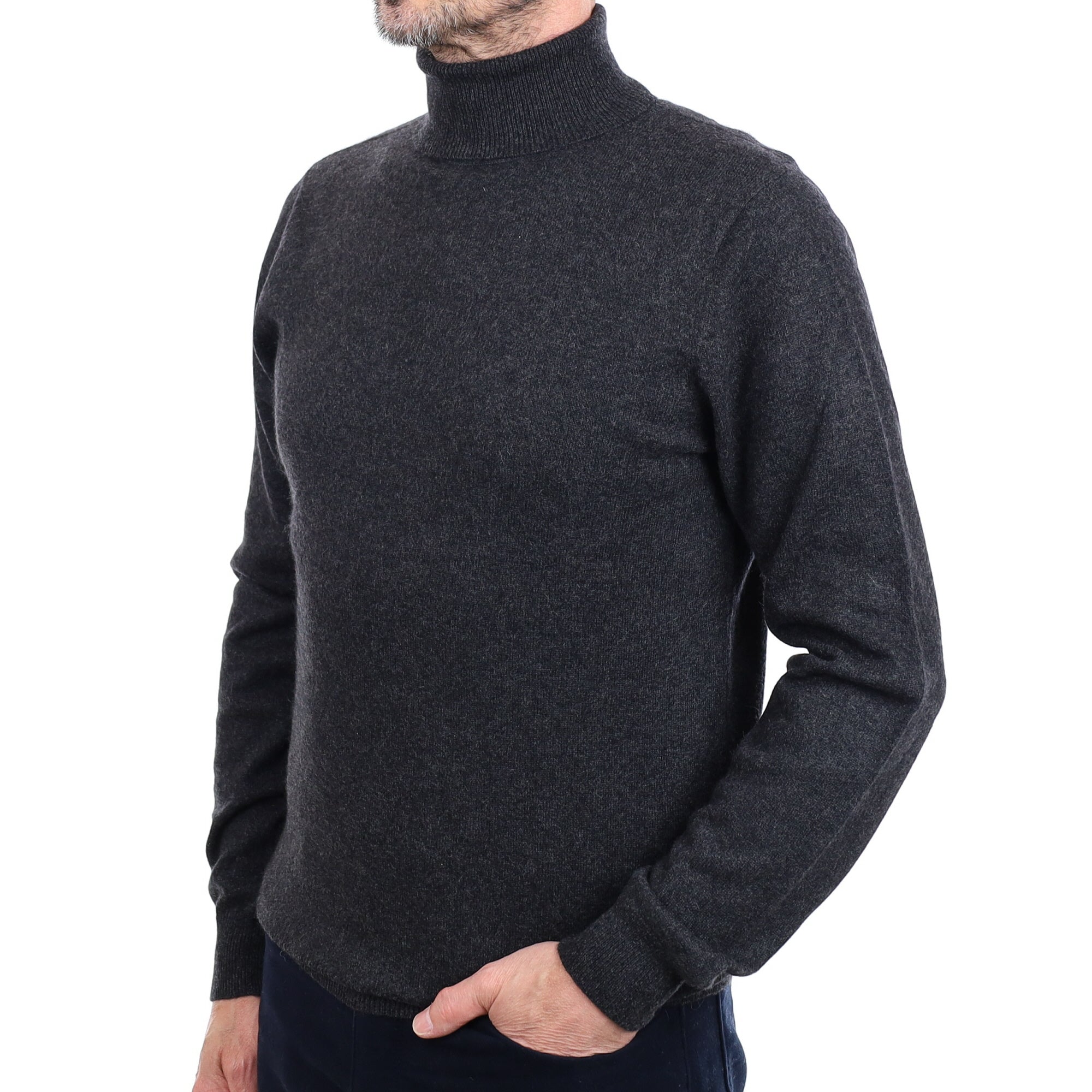 Men's graphite Grey Cashmere Polo Neck Jumper Small