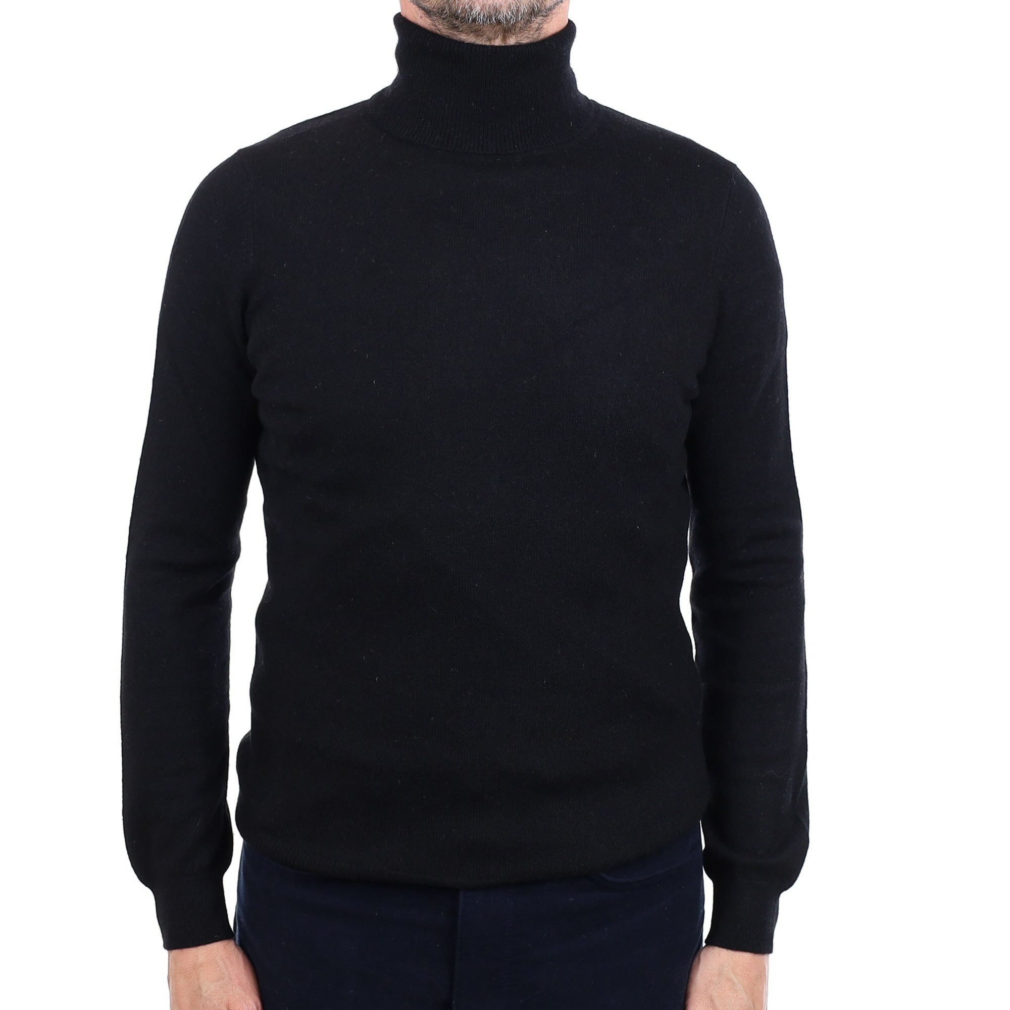 Men's Black Cashmere Polo Neck Jumper Small