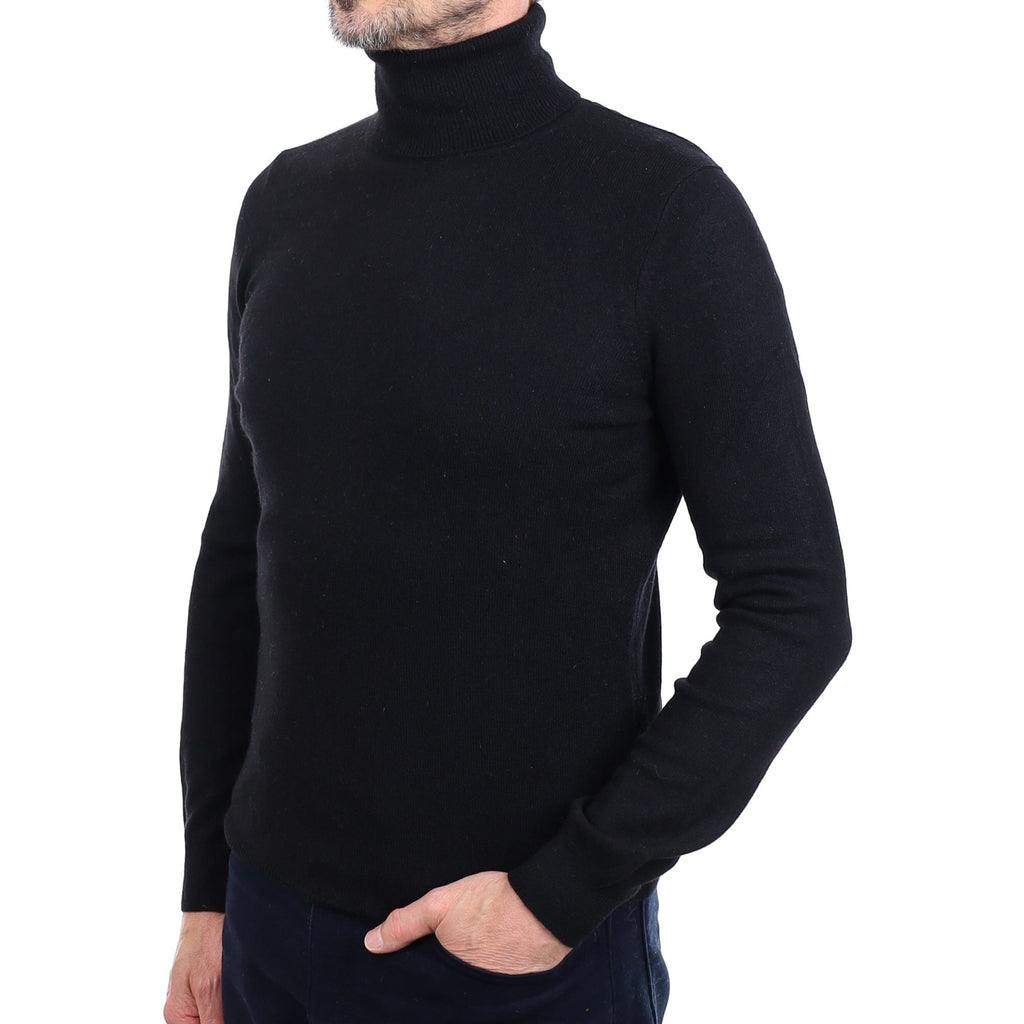 Men's Black Cashmere Polo Neck Jumper Small