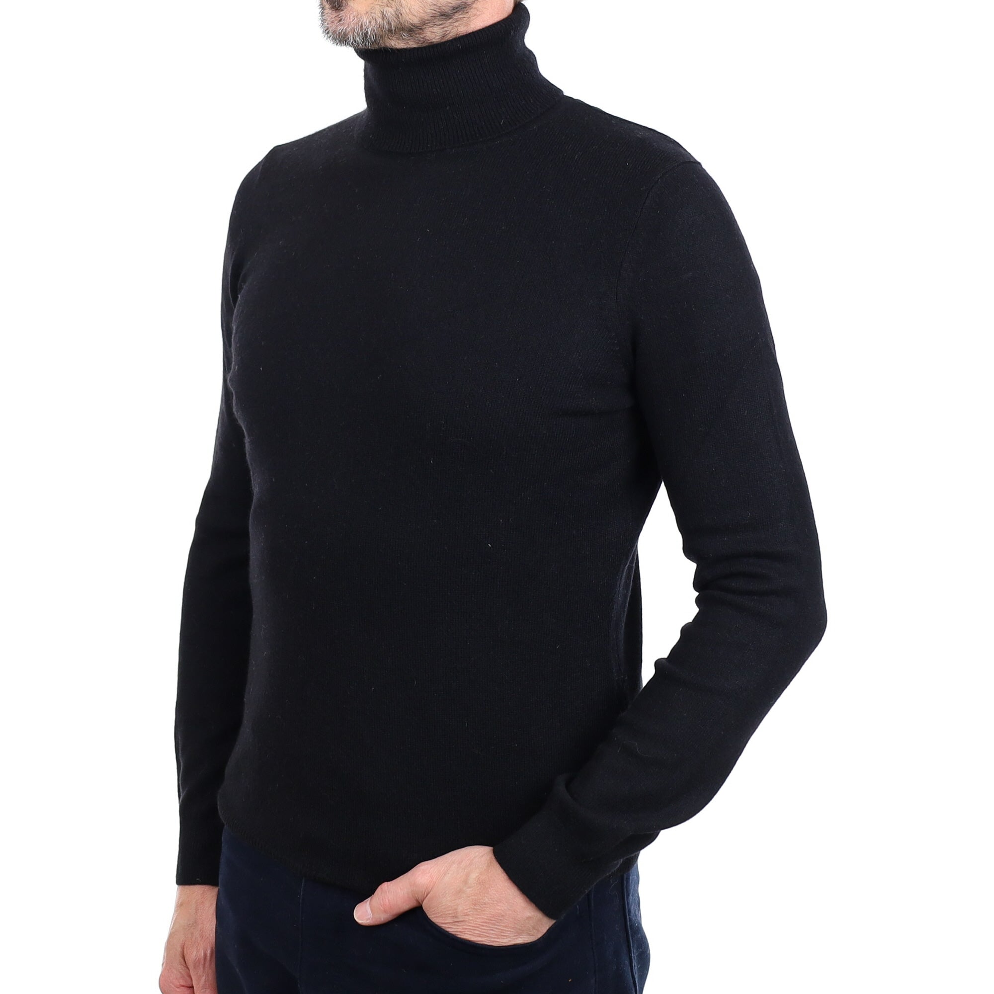 Men's Black Cashmere Polo Neck Jumper Small