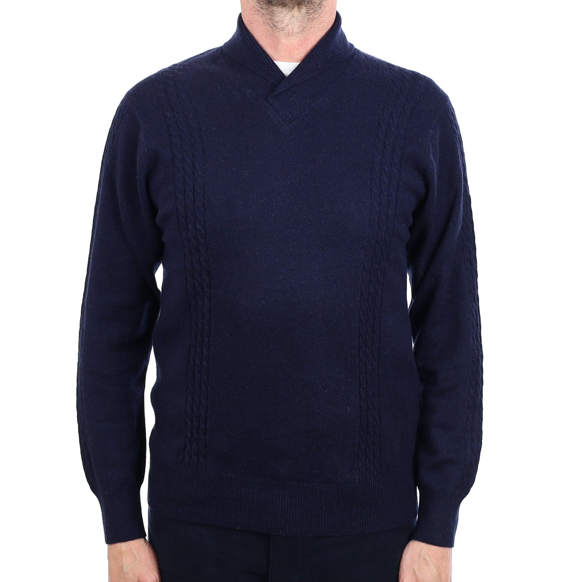 Men's Navy Cashmere Shawl Collar Jumper Small