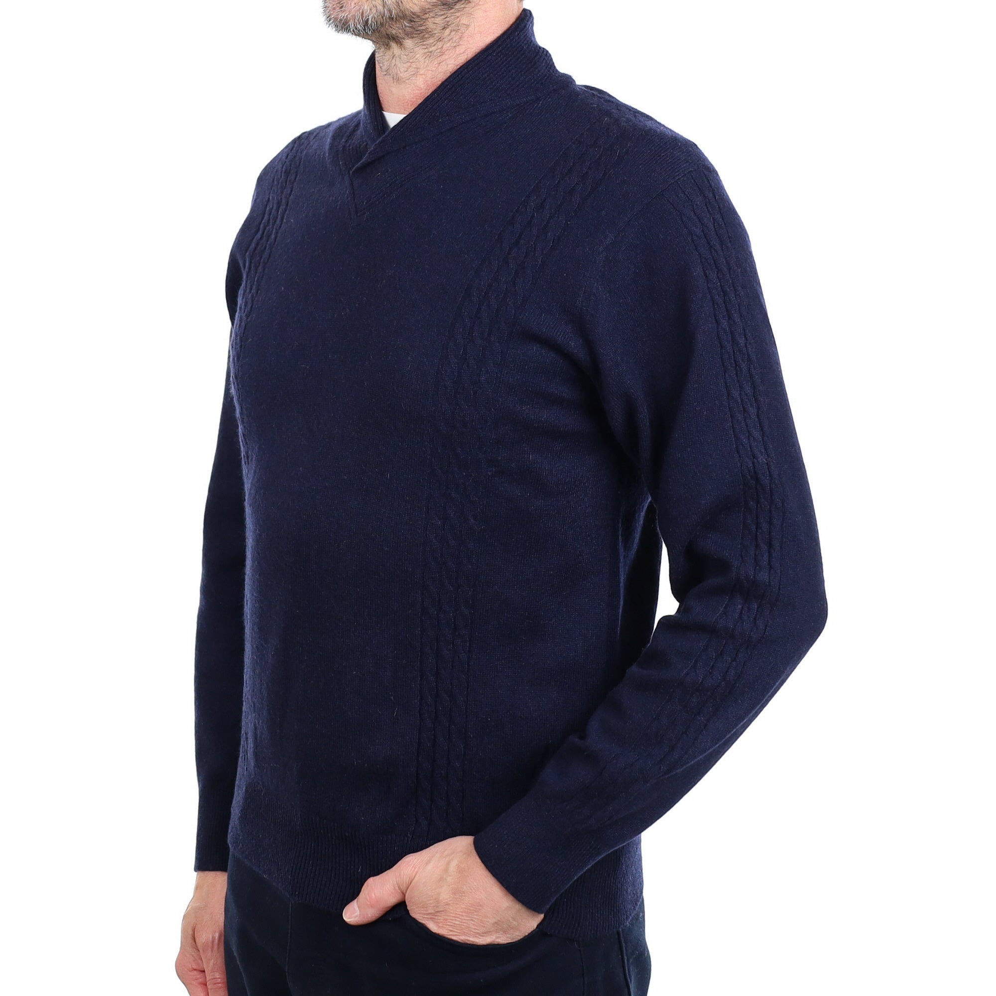 Men's Navy Cashmere Shawl Collar Jumper Small