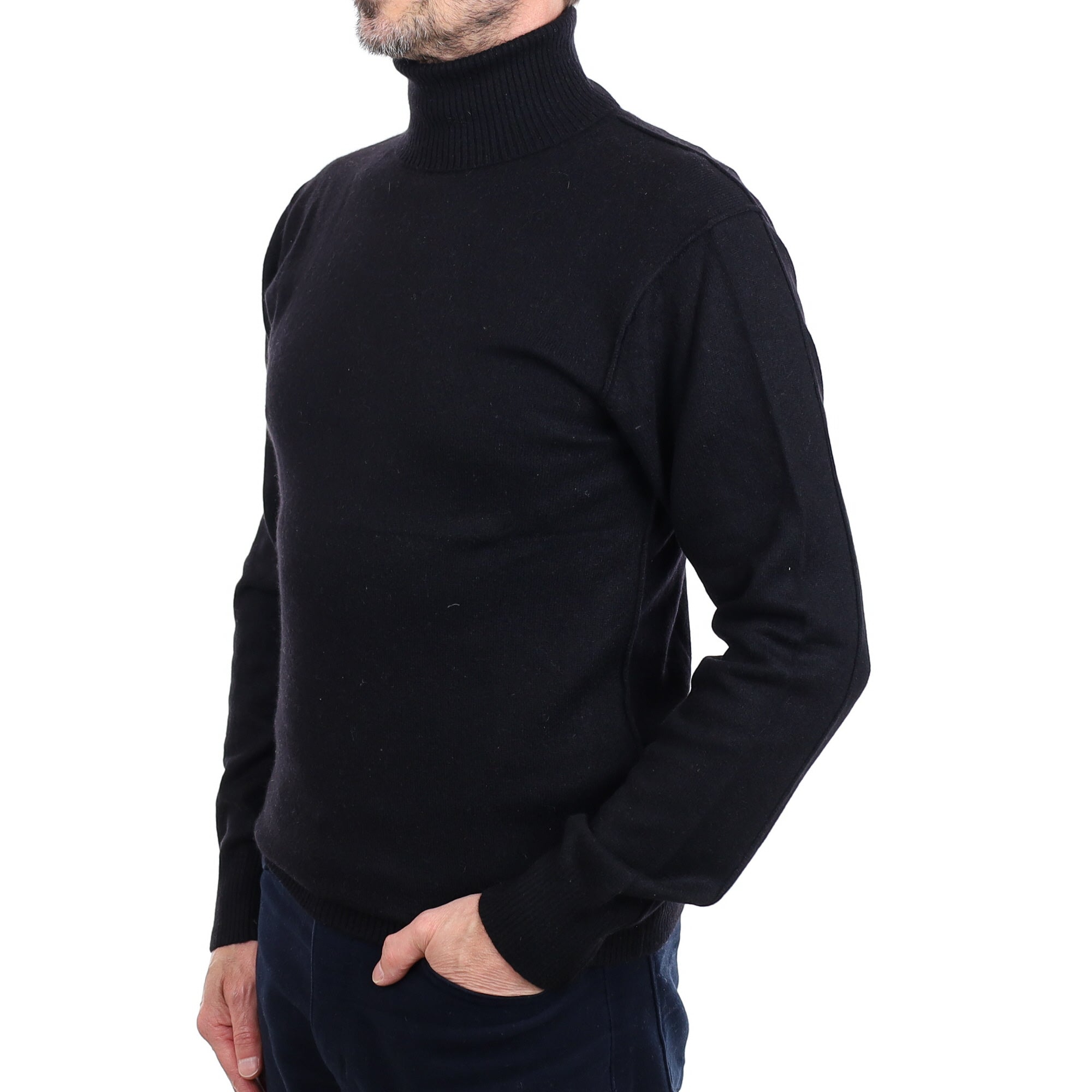 Men's Black Cashmere Polo Neck Jumper Small