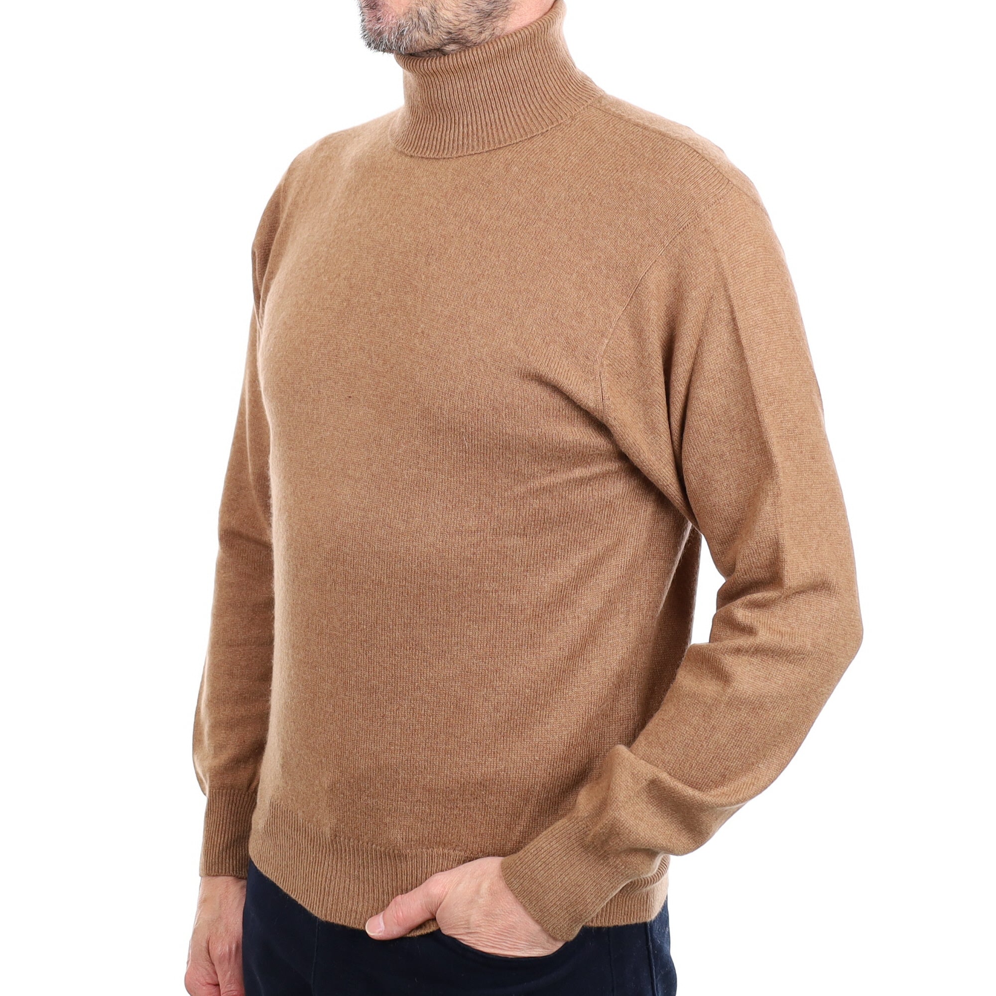 Men's Toffee Brown Cashmere Polo Neck Jumper Small