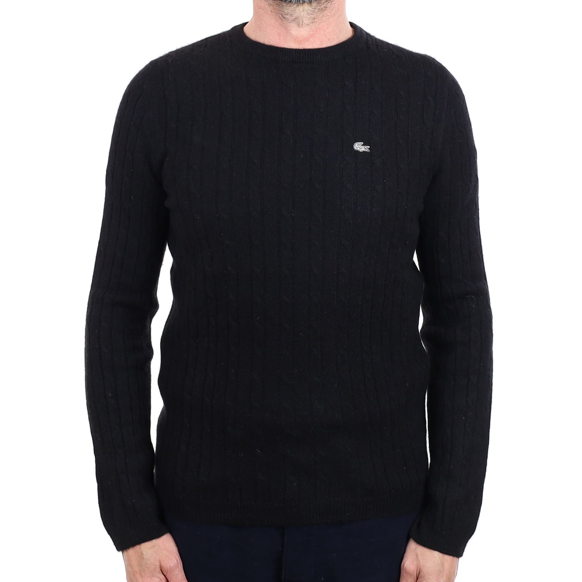 Men’s Lacoste Black Cable Cashmere Crew Neck Jumper Small