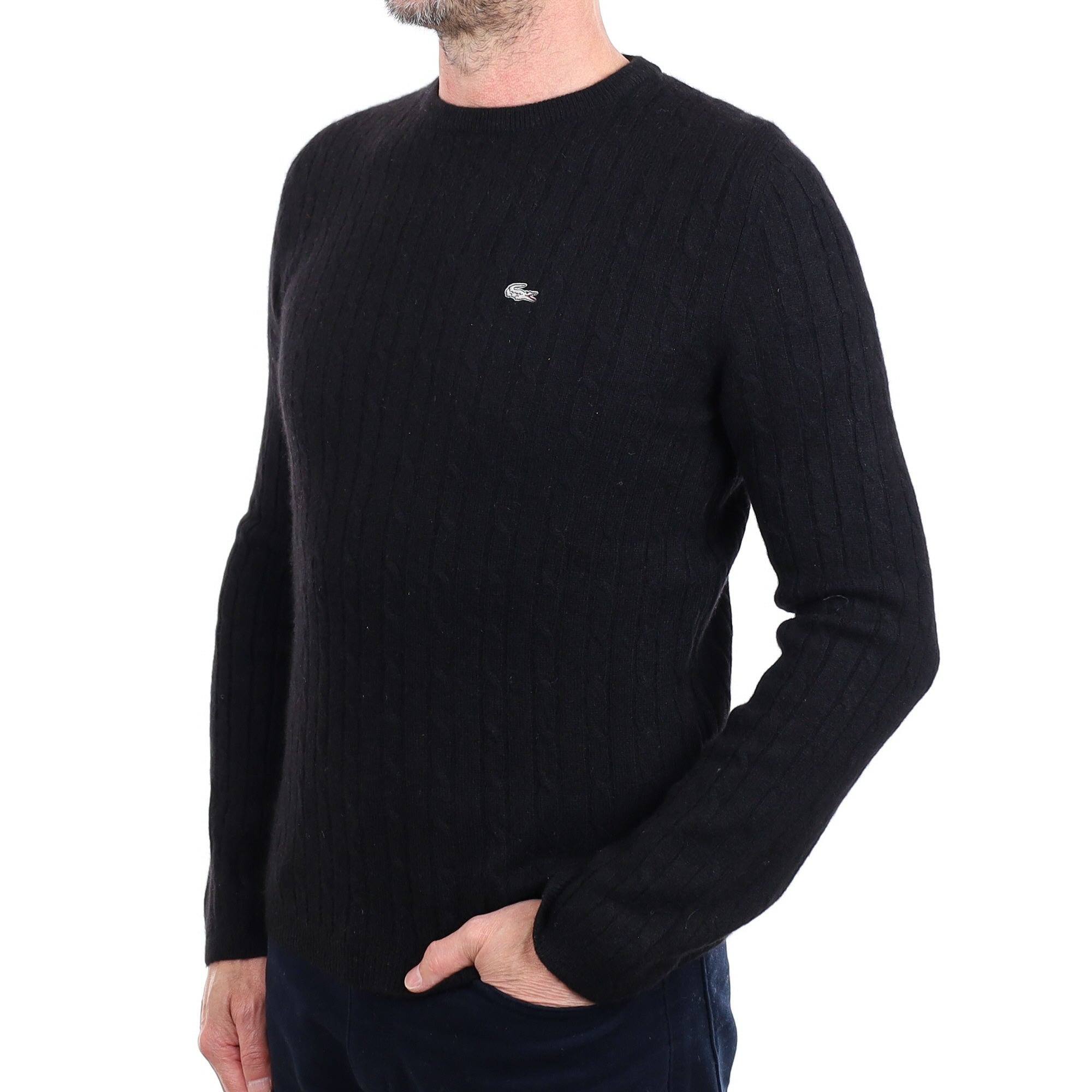 Men’s Lacoste Black Cable Cashmere Crew Neck Jumper Small