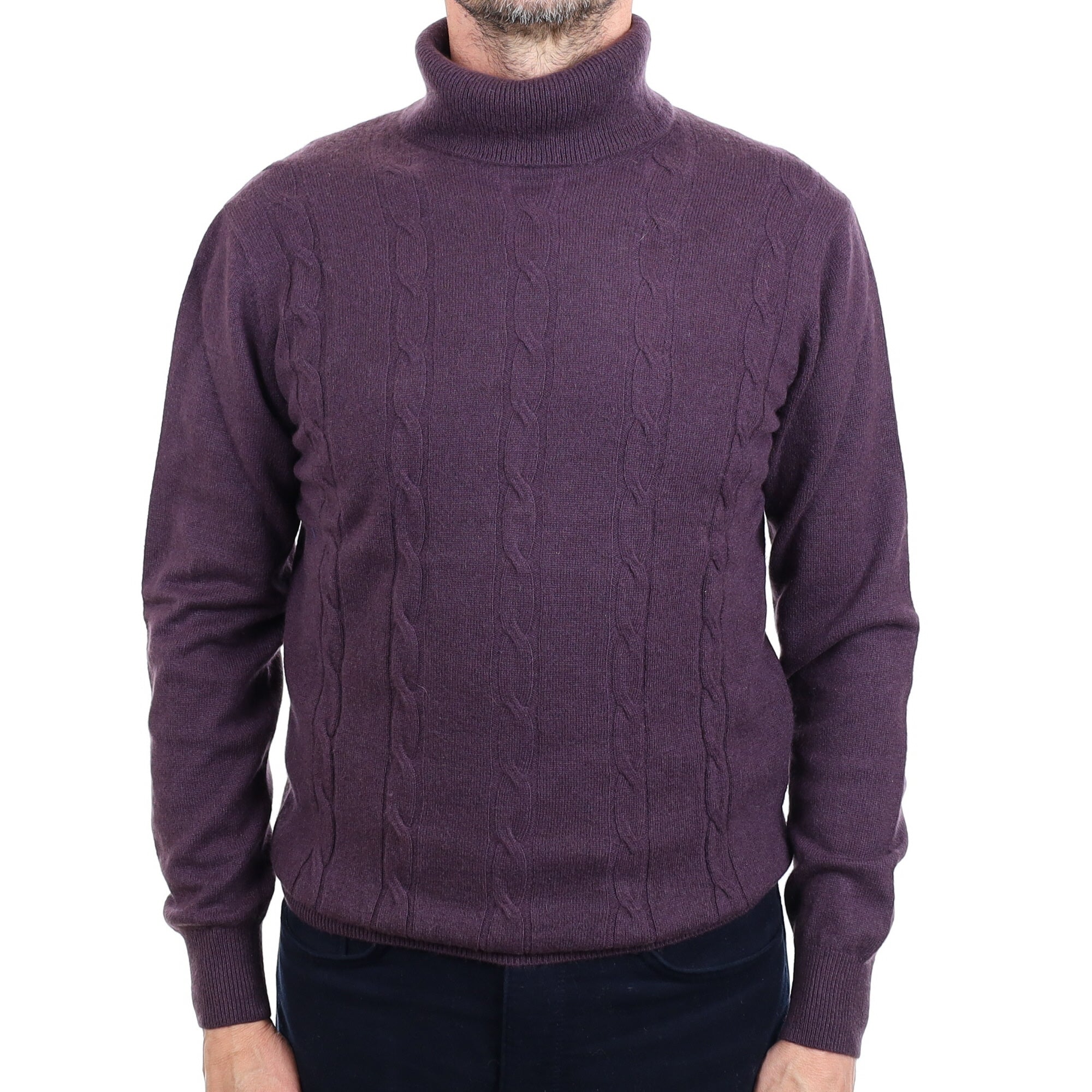 Men's deep Dusky Purple Cashmere Polo Neck Jumper Small