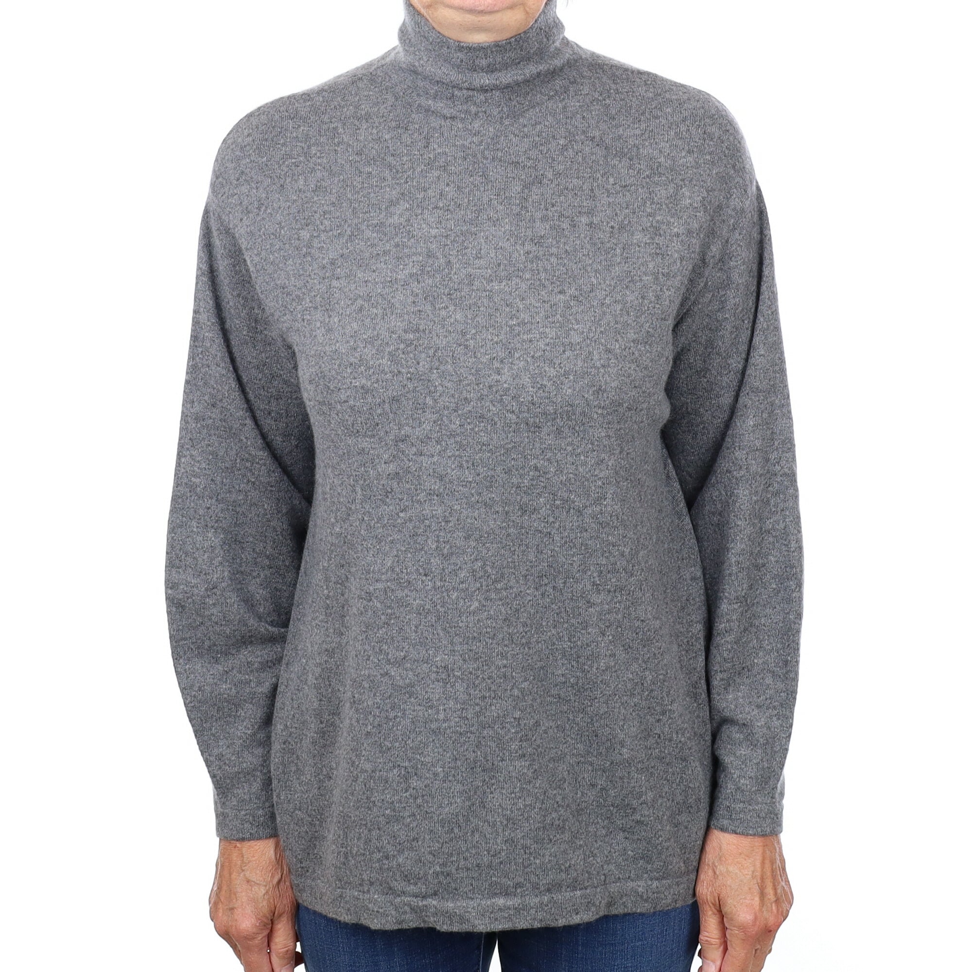 Slate Grey Slouchy Cashmere Funnel Neck Jumper Medium
