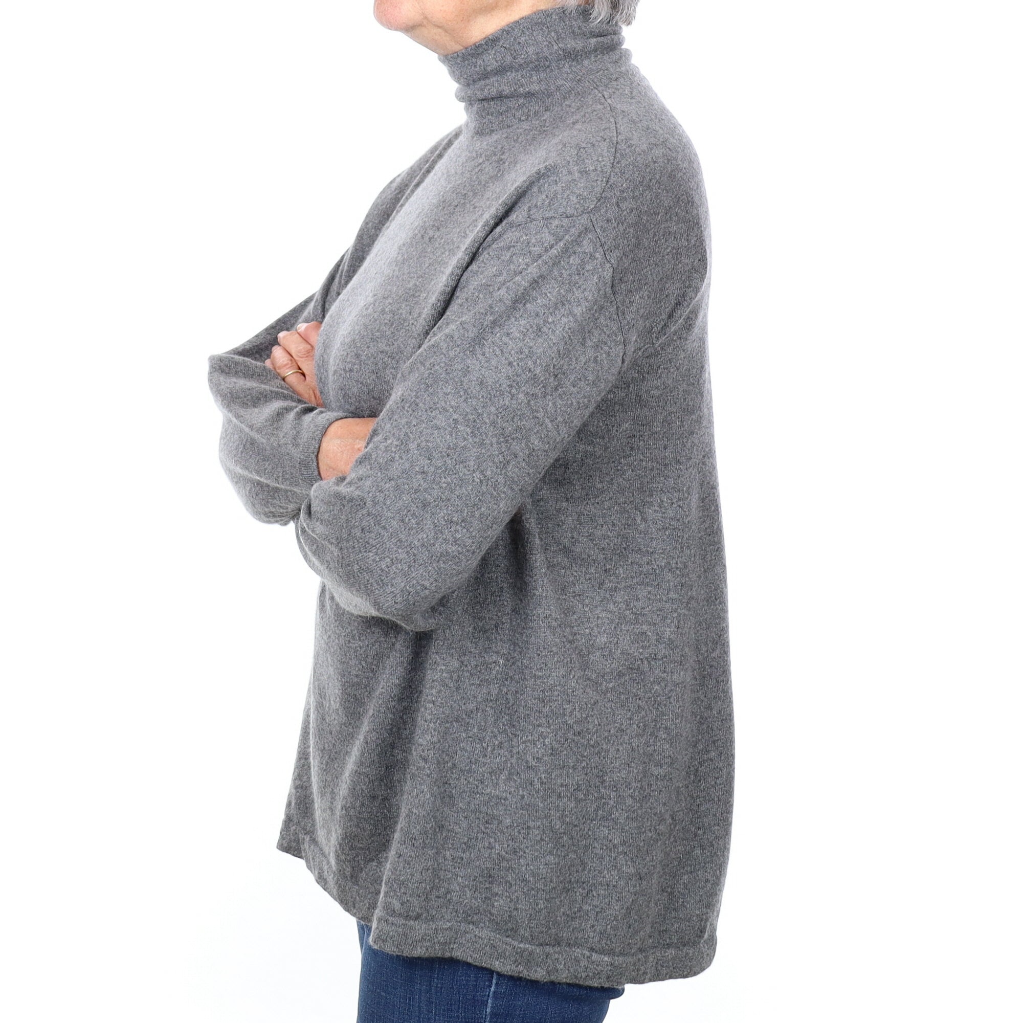 Slate Grey Slouchy Cashmere Funnel Neck Jumper Medium