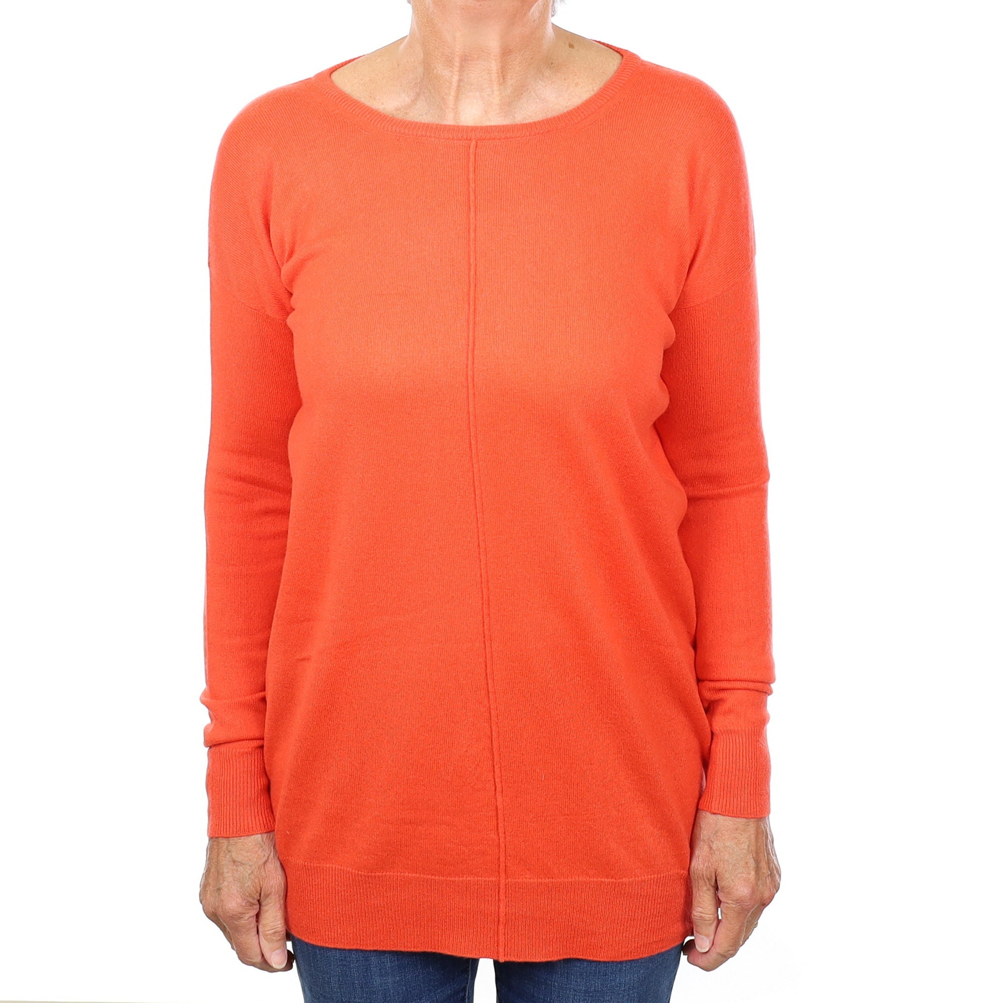 Italian Crab Orange Cashmere Longline Crew Neck Jumper Medium