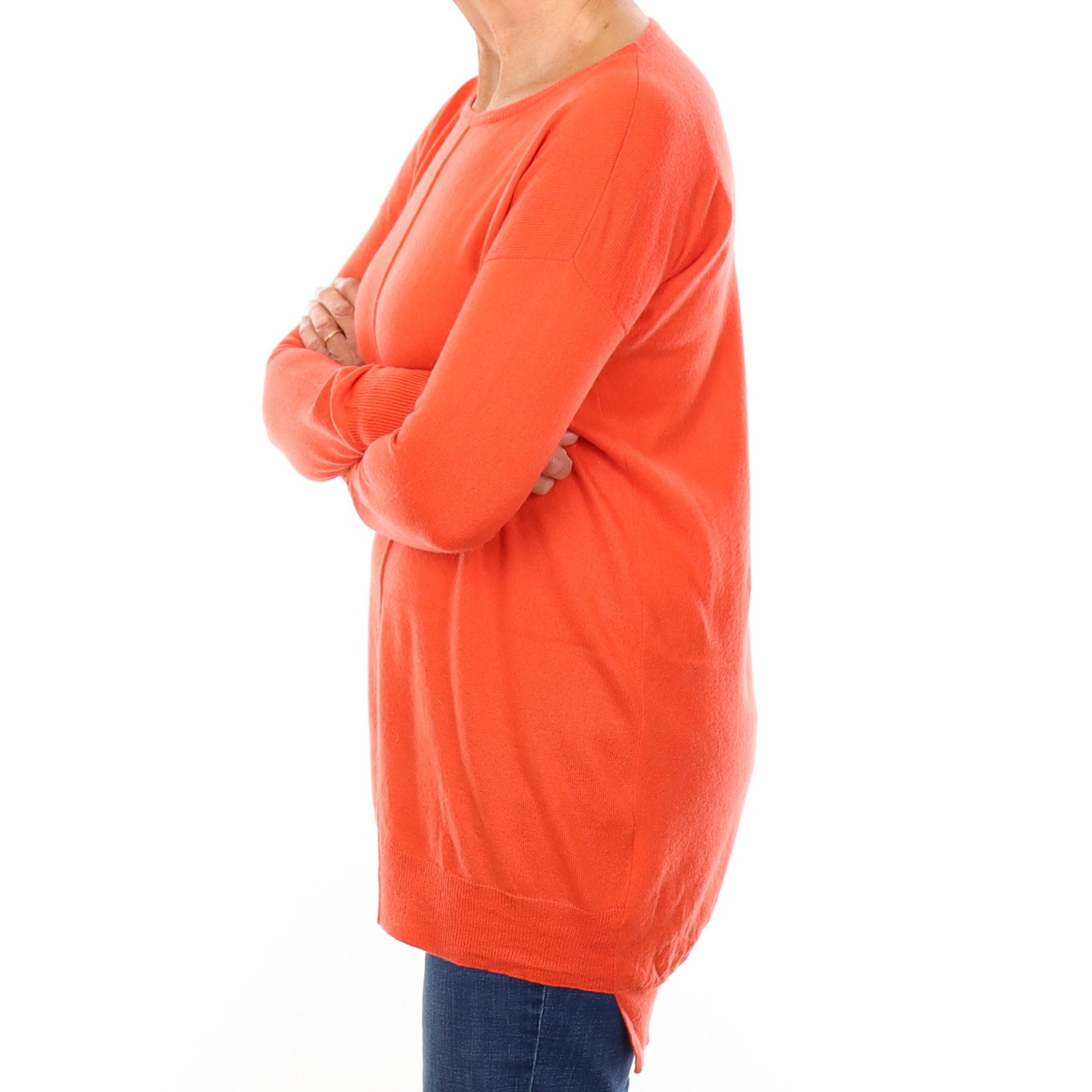 Italian Crab Orange Cashmere Longline Crew Neck Jumper Medium