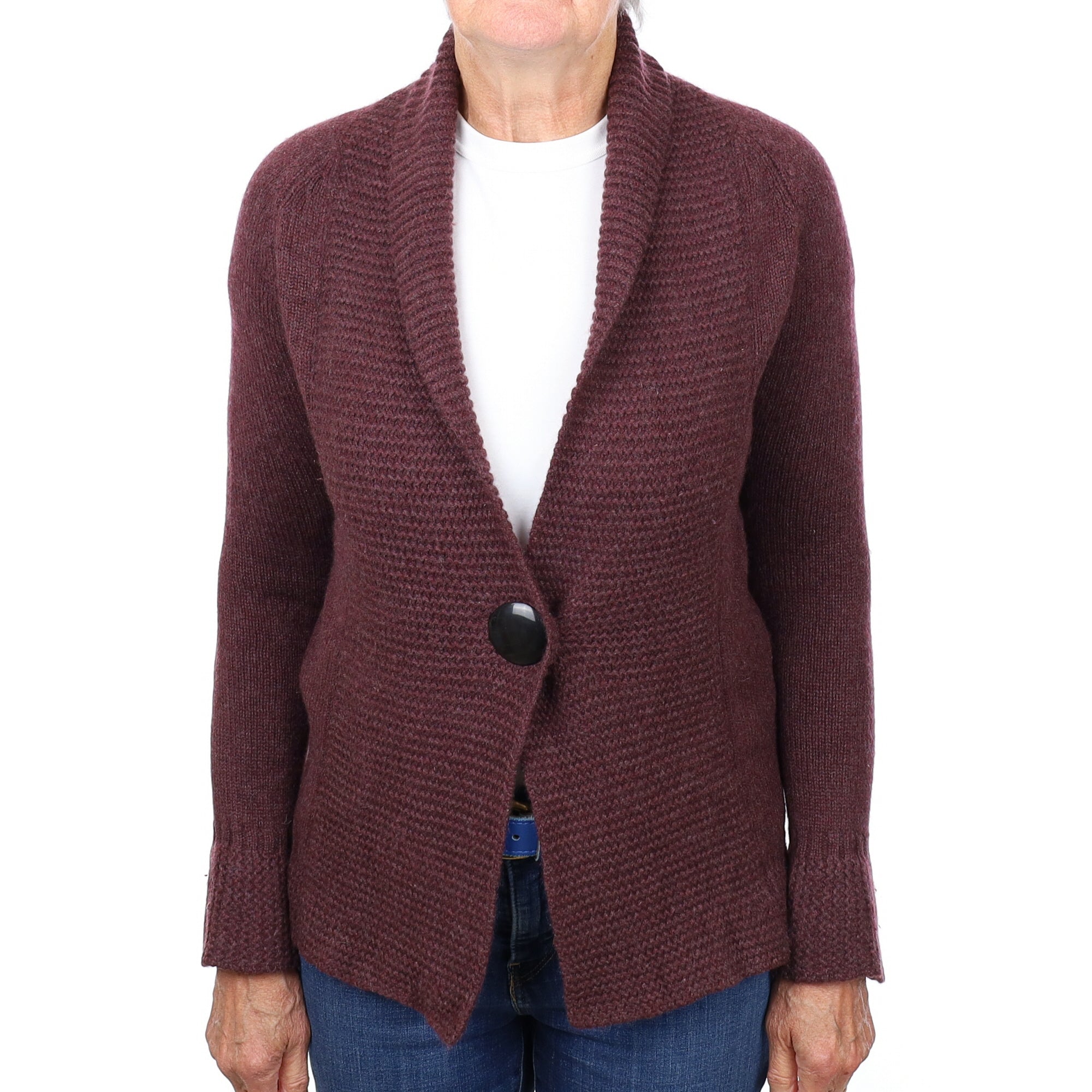 N Peal Aubergine Chunky Cashmere Shawl Collar Cardigan Medium