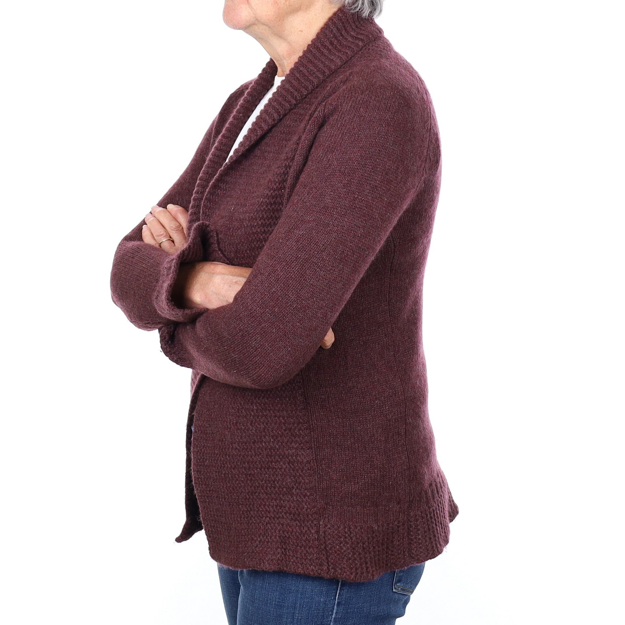 N Peal Aubergine Chunky Cashmere Shawl Collar Cardigan Medium